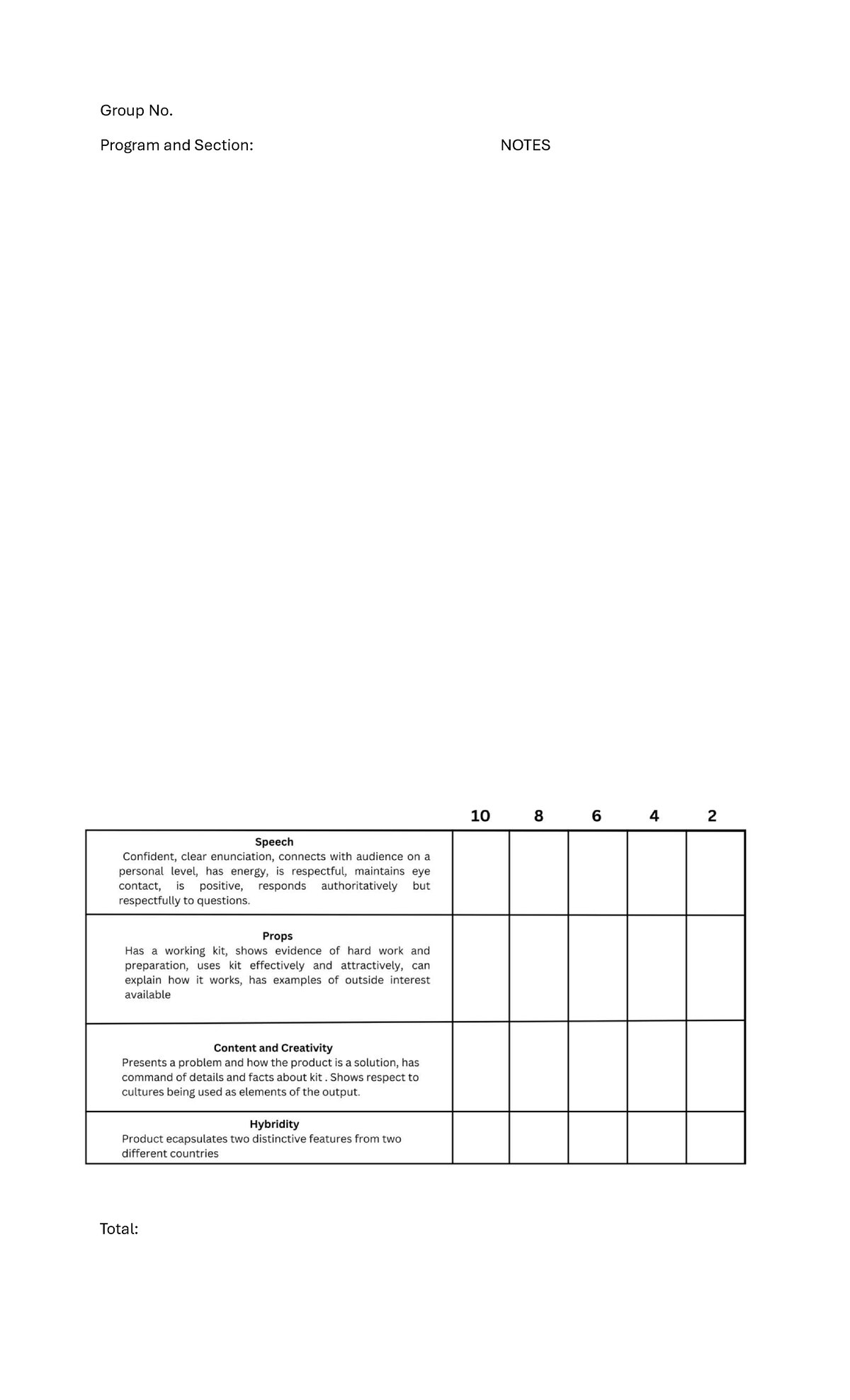 Rubric for Speech Presentation - Lecture Notes - Studocu