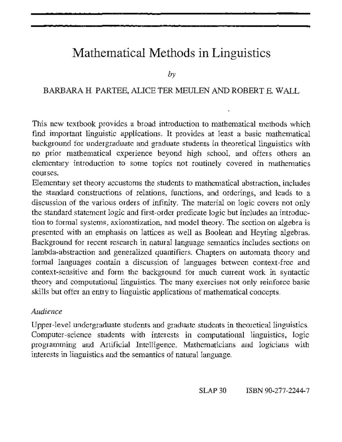 Mathematical Methods in Linguistics - Strath - Studocu