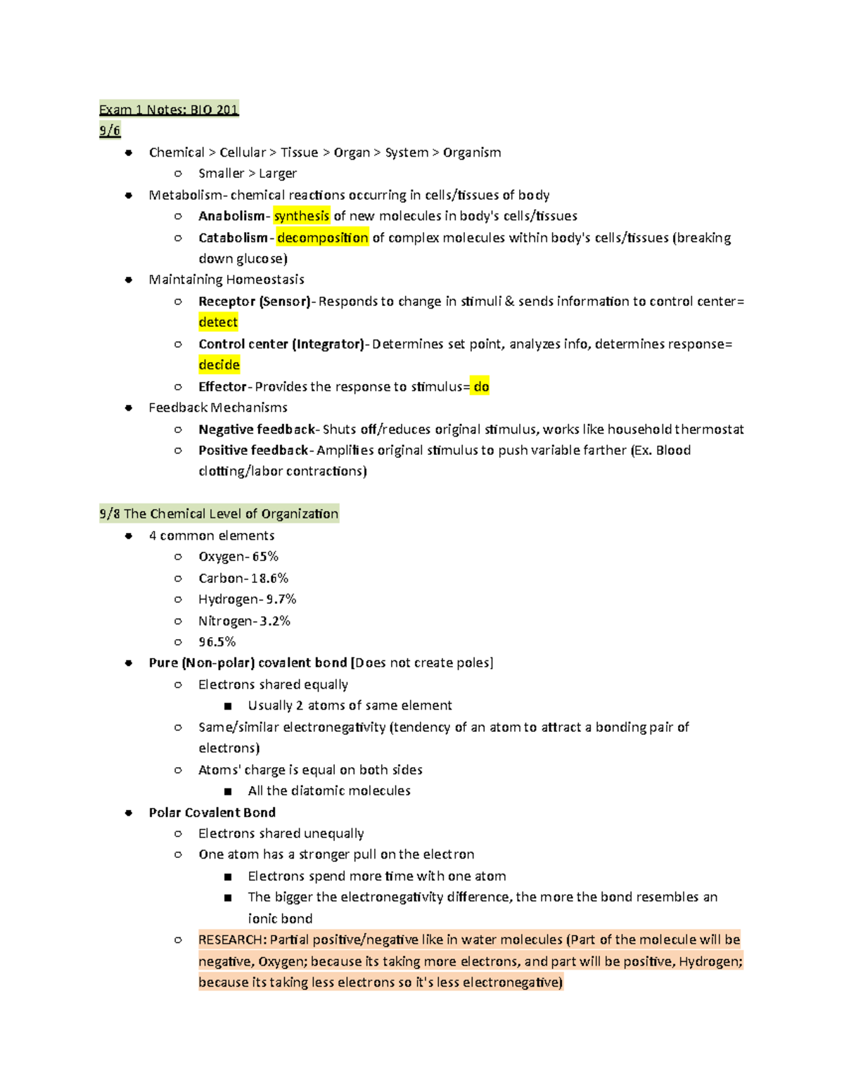 Exam 1 Study Notes: Key Concepts in BIO 201 - Studocu
