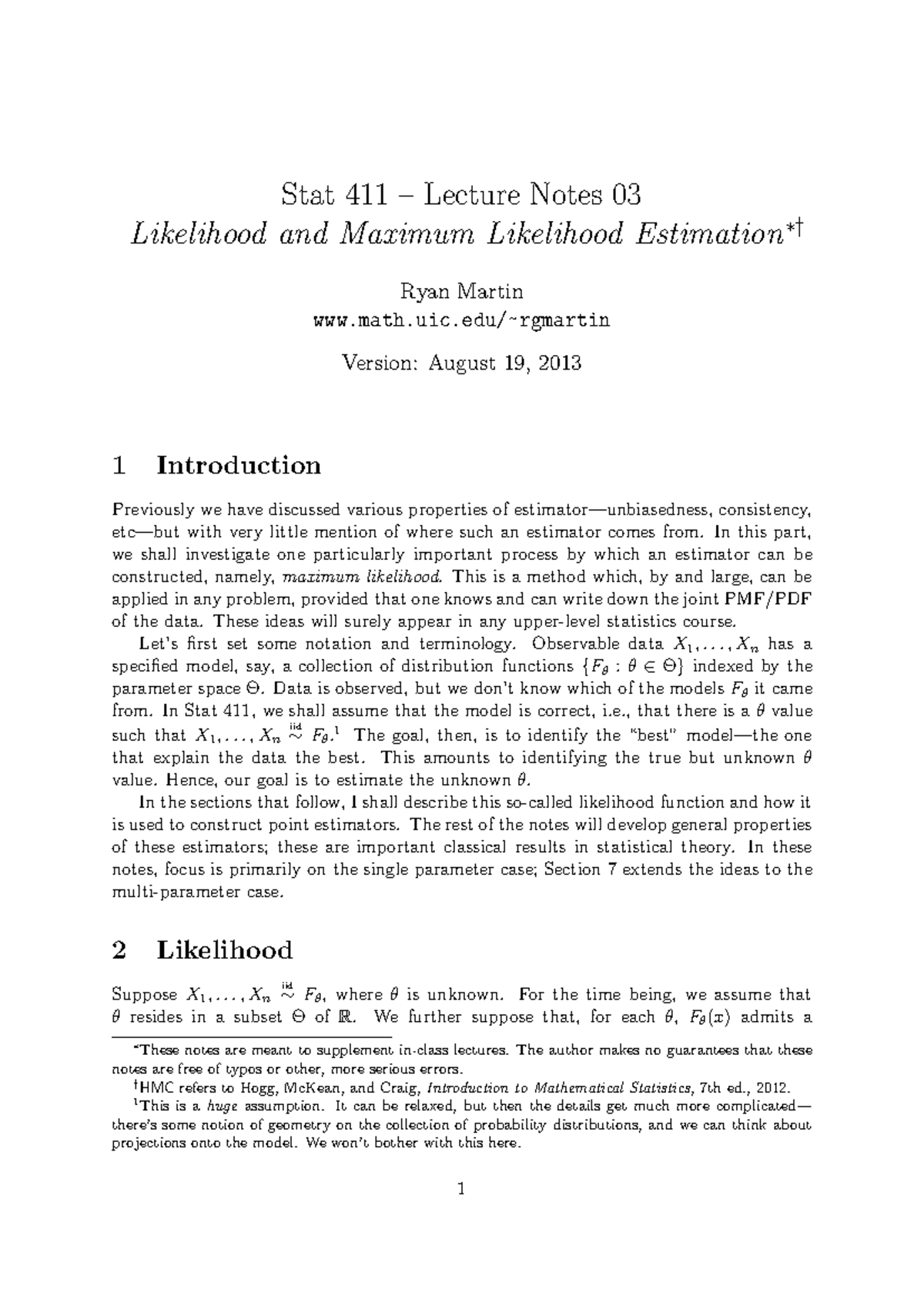 MLE - BIN 502: Lecture Notes on Likelihood and Maximum Likelihood ...