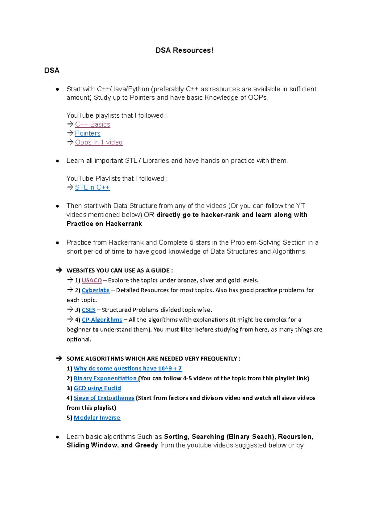 DSA Resources Compilation for C++/Java/Python Study Guide - Studocu