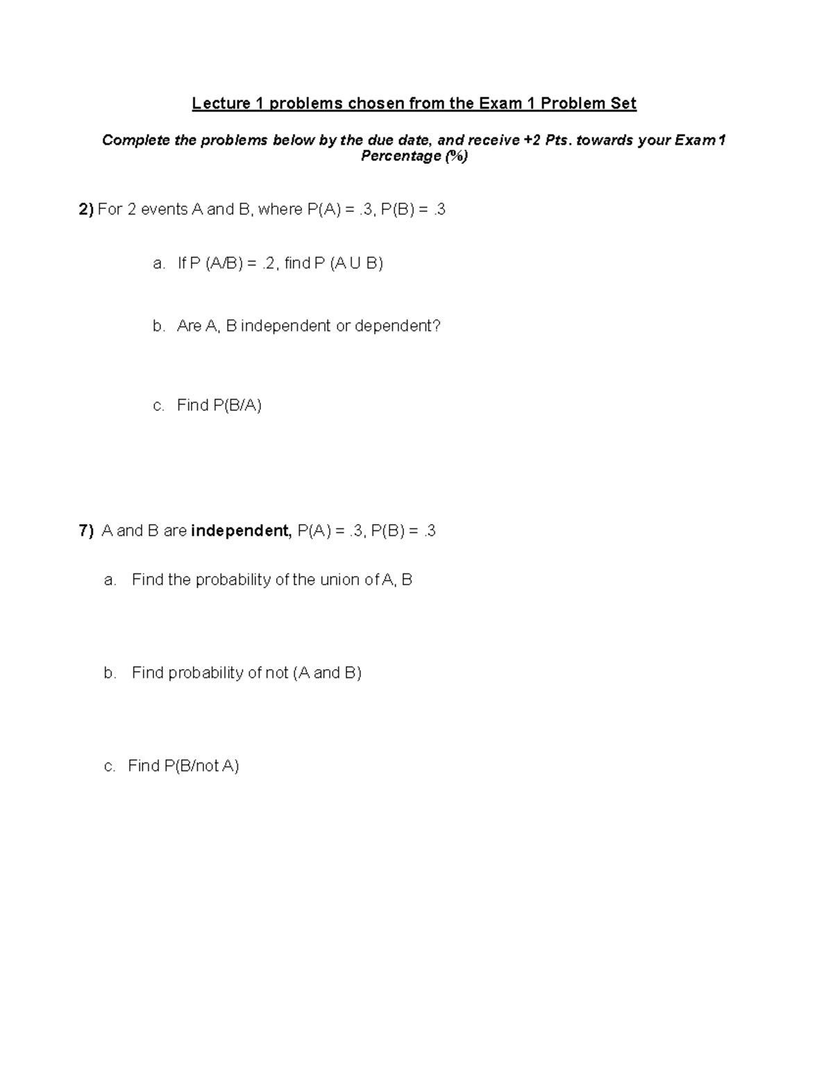Lecture 1: Exam 1 Problem Set Solutions and Analysis - Studocu