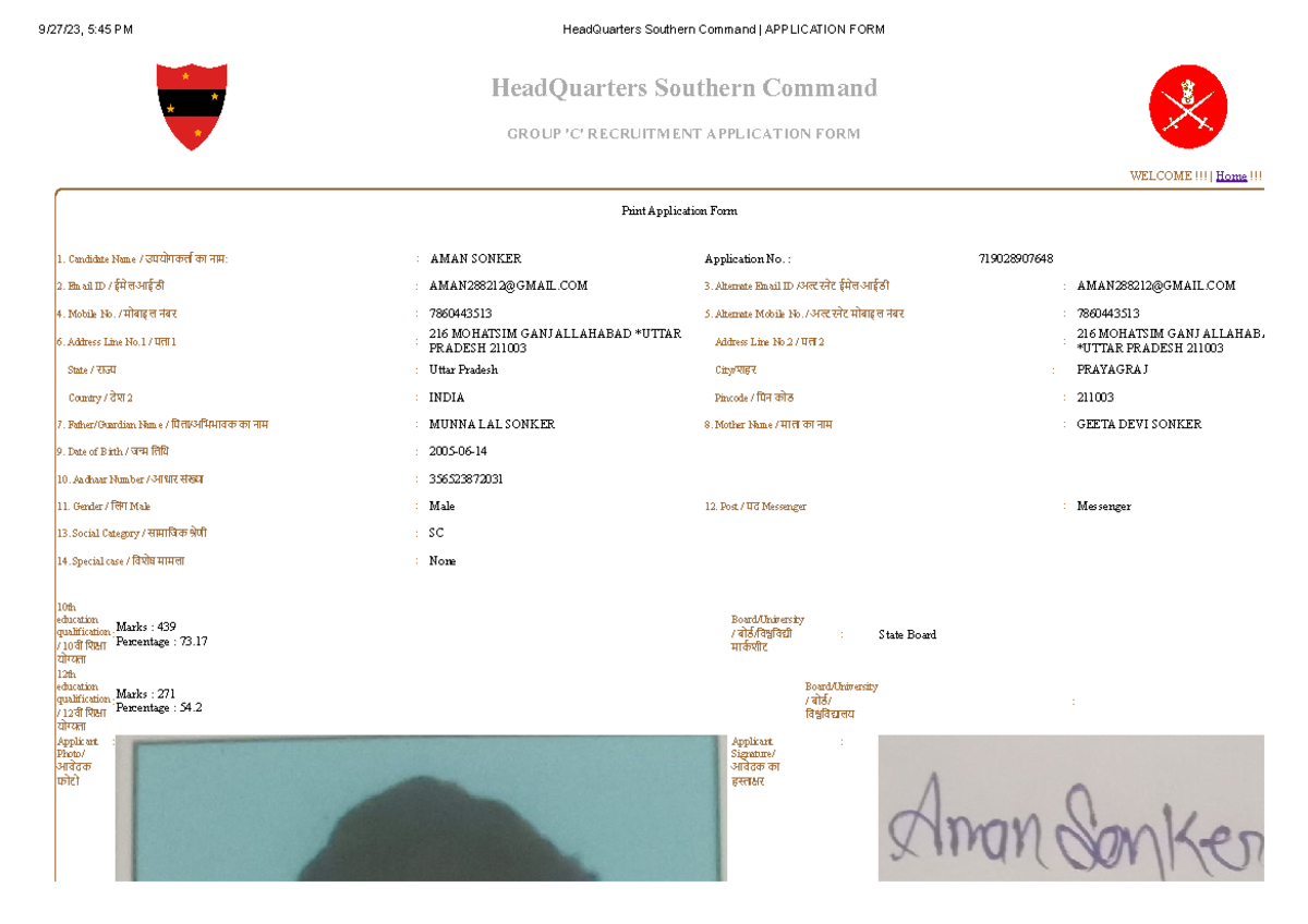 Head Quarters Southern Command Application FORM - 9/27/23, 5:45 PM ...