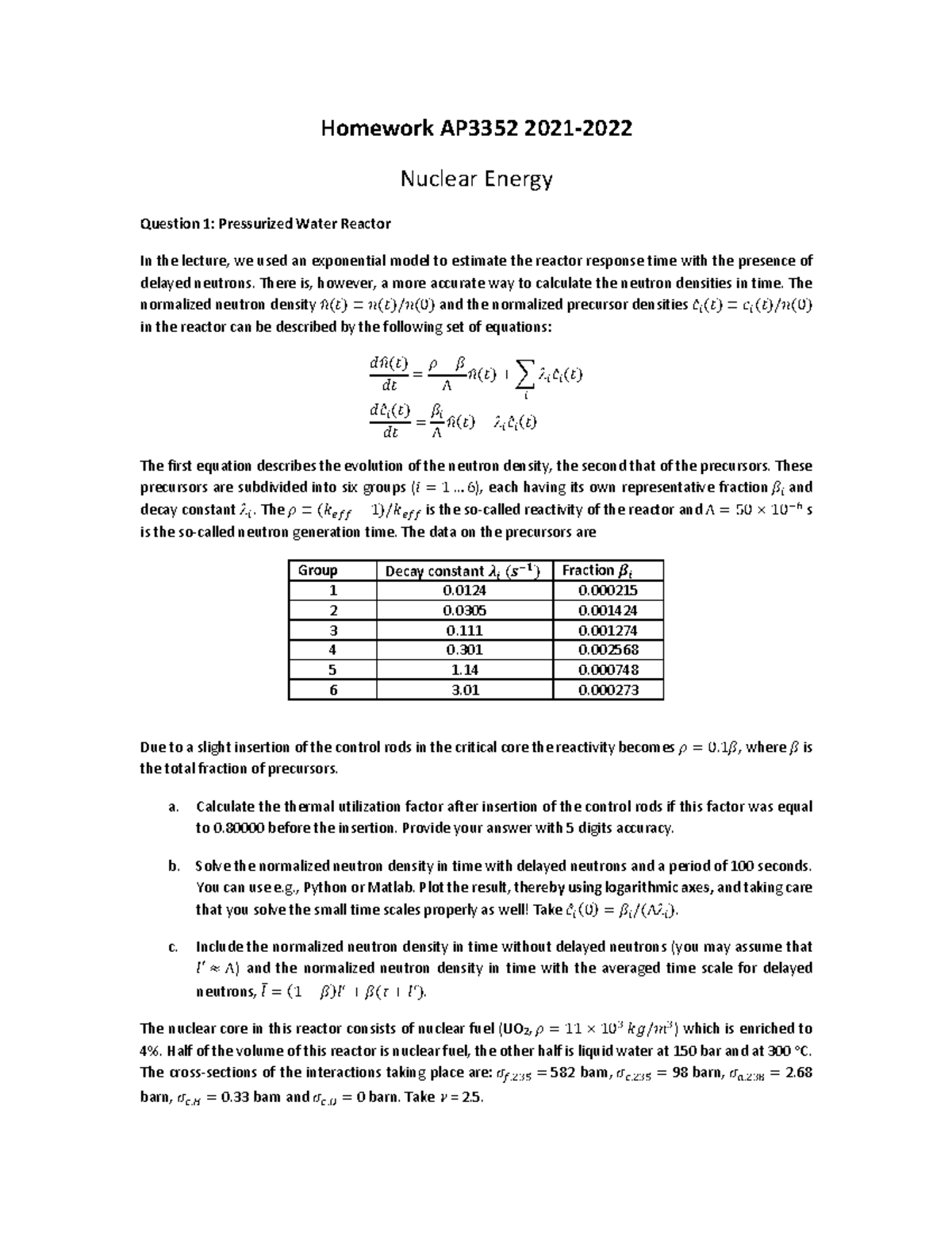 Homework AP3352 2021-2022: Nuclear Energy Study Guide - Studeersnel