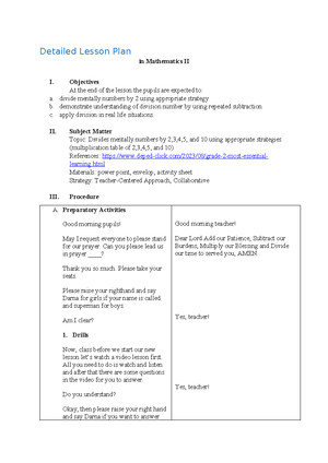MATH 4 - Math - Detailed Lesson Plan in Math Grade 4 I. Objectives At ...