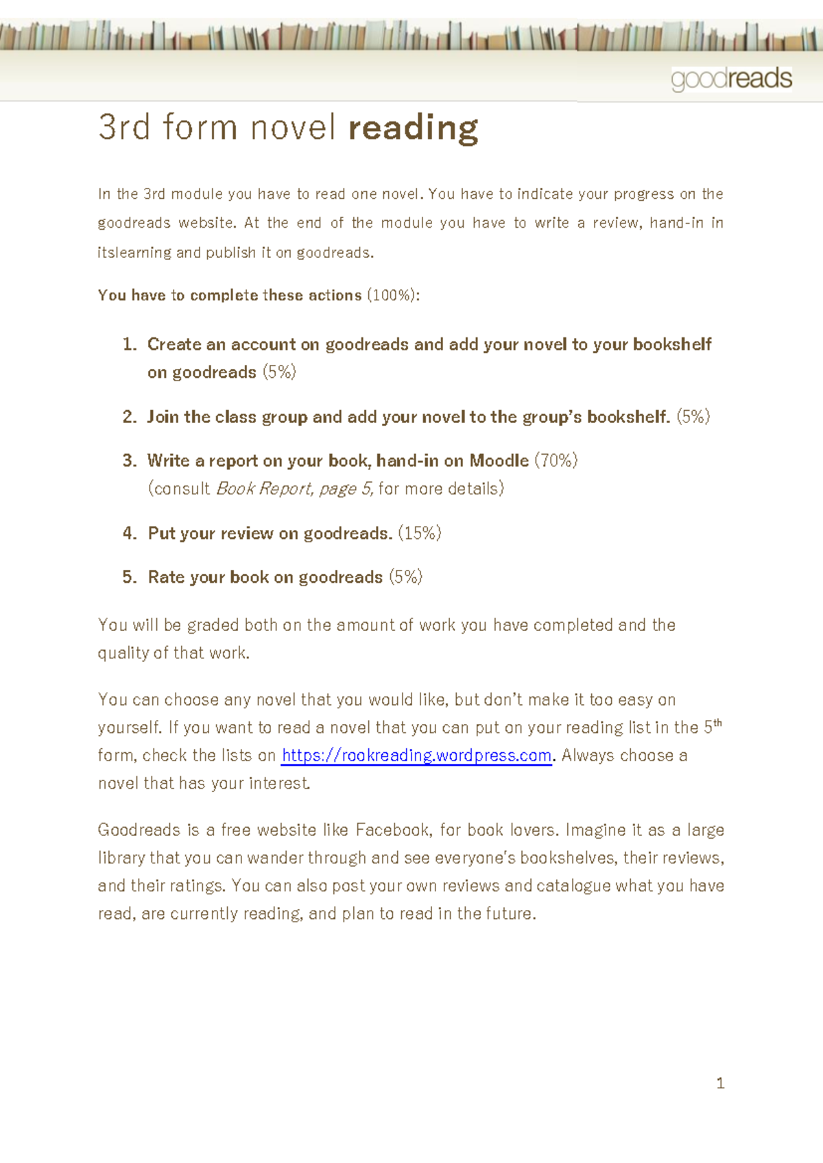 3rd Form Novel Reading Assignment Guidelines [ENG-3] - Studeersnel