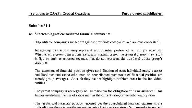 Solutions to GAAP: Graded Questions on Partly Owned Subsidiaries (s24 ...