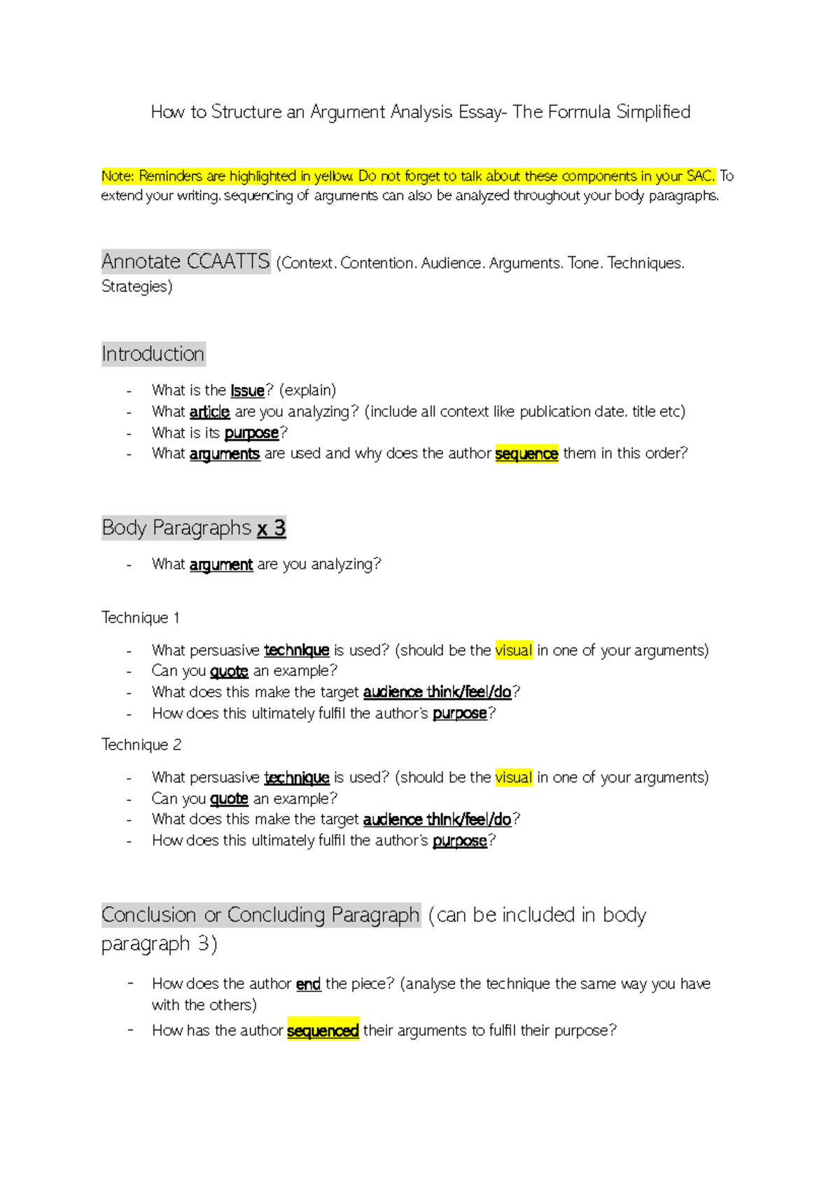 English SAC Revision: Structuring Argument Analysis - Studocu