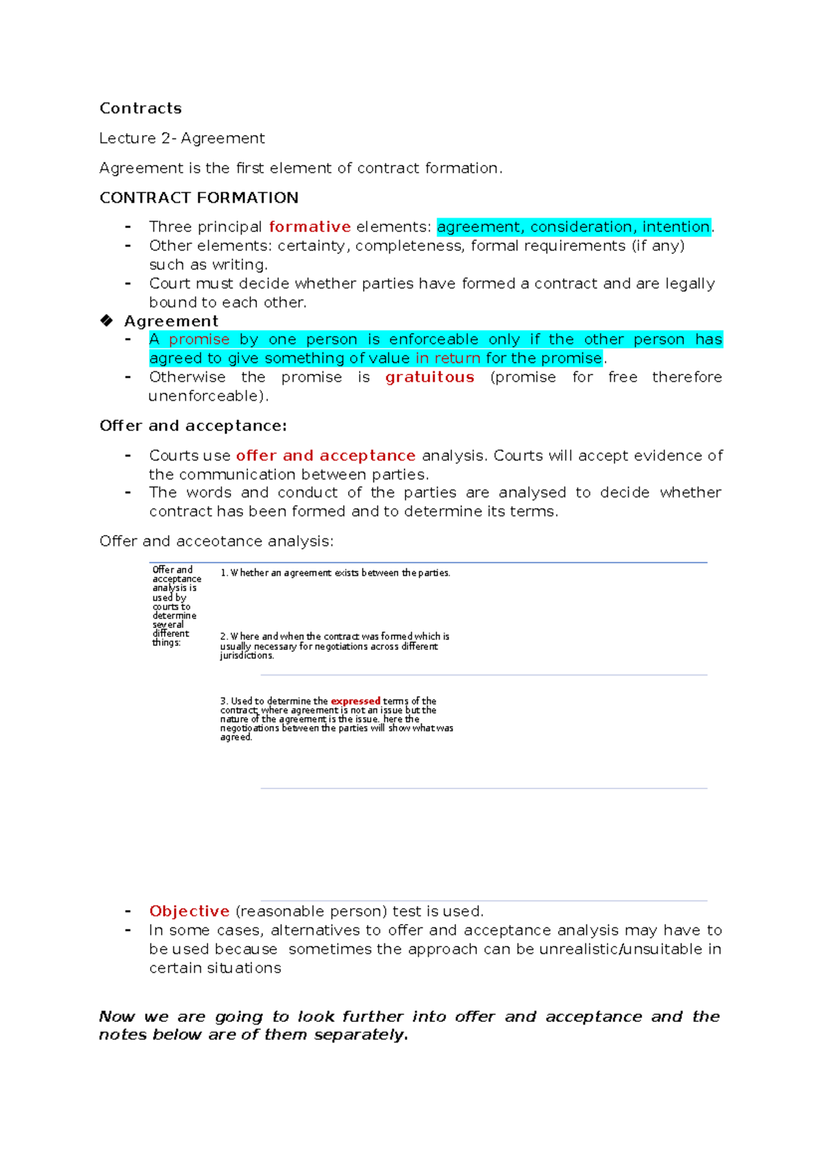 2 Agreement - Detailed notes on Contracts law with case, example and ...