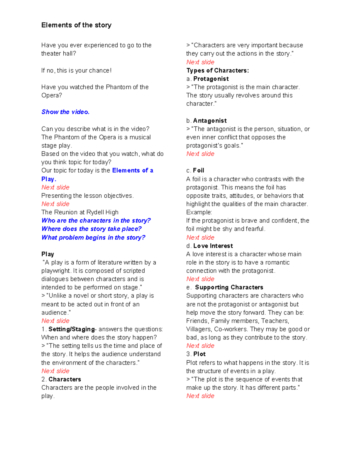 Elements of a Play Script: Understanding Characters & Plot - Studocu
