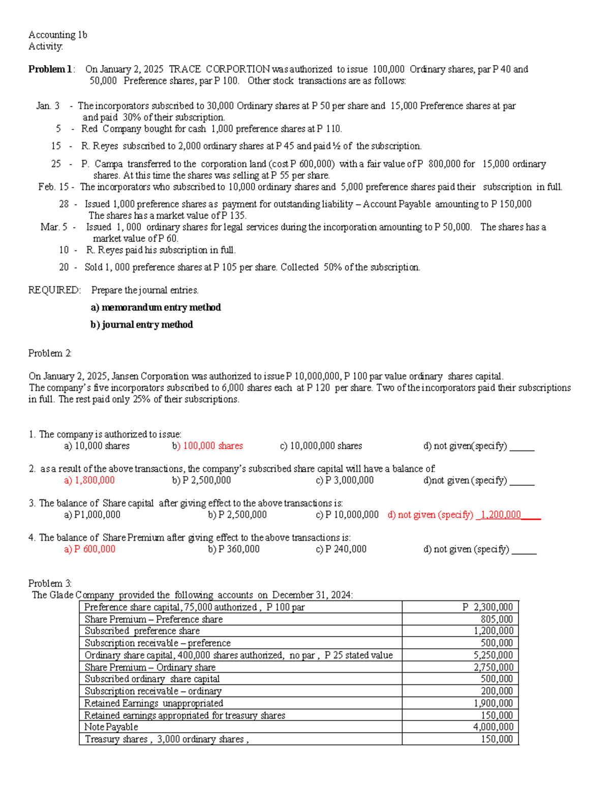 Accounting 1B: Journal Entries for Share Transactions and Equity ...