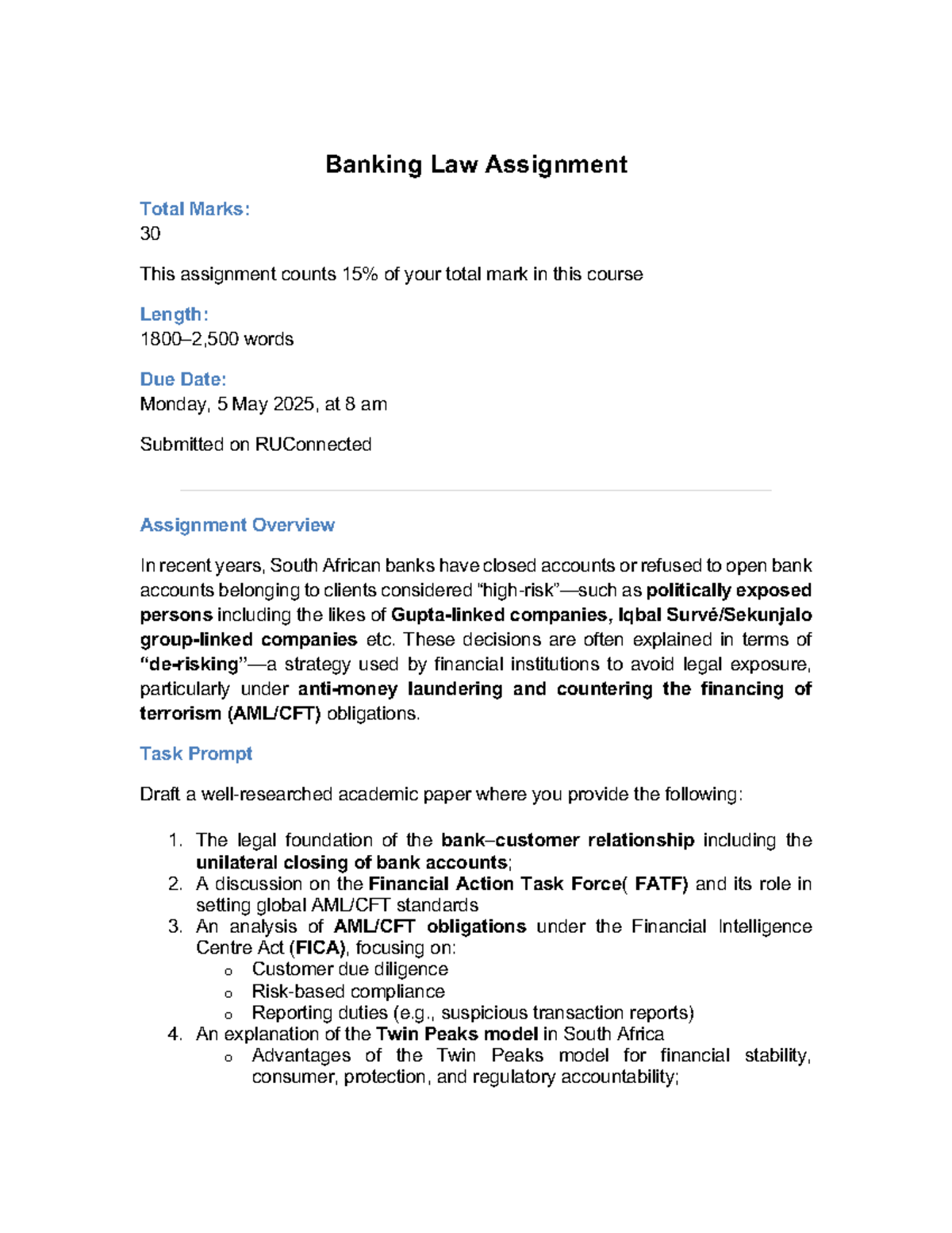 Banking Law Assignment (BL 101) - Legal Implications & FATF Analysis ...