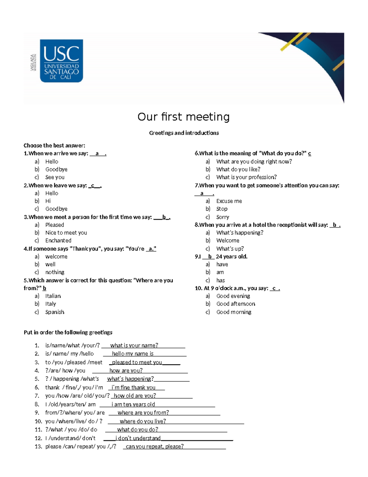 Our First Meeting: Greetings & Introductions (ENG101) - Studocu