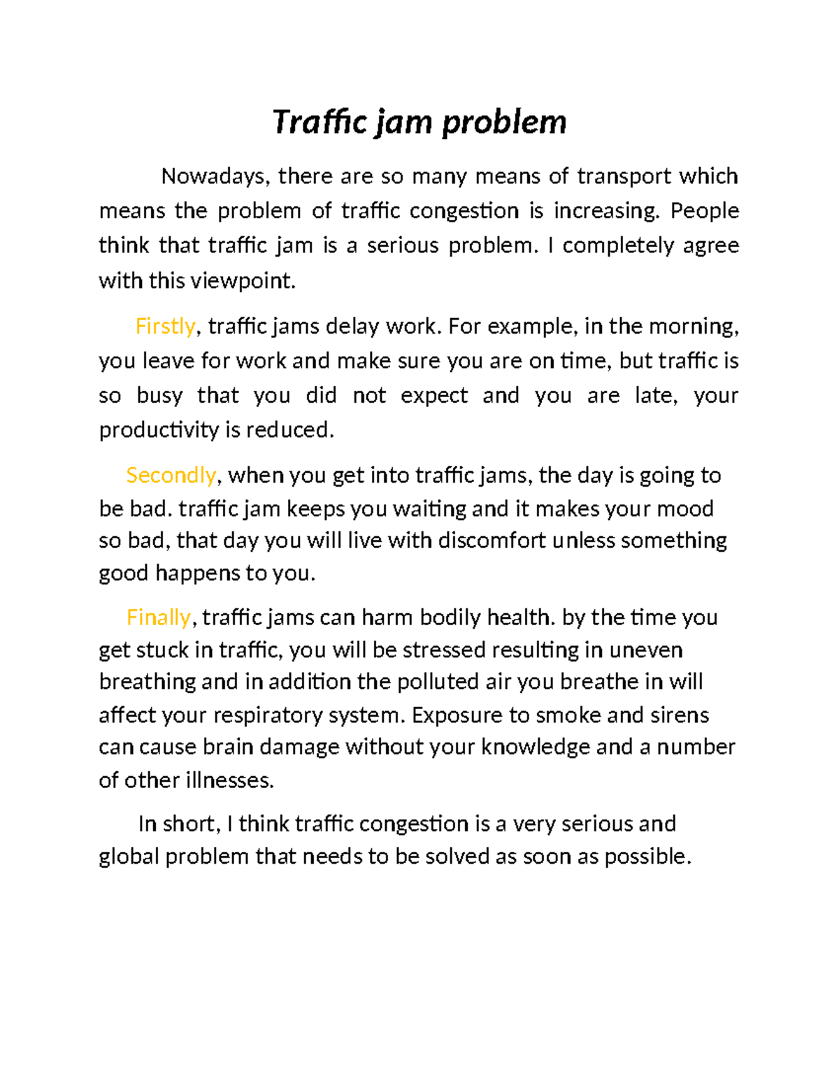 Traffic Jam Problem - Assignment Analysis and Solutions - Studocu