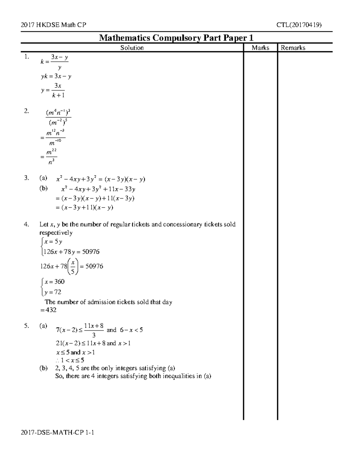 2017 DSE MATH CP MS - Solutions for 2017 DSE Exam Mathematics - Studocu