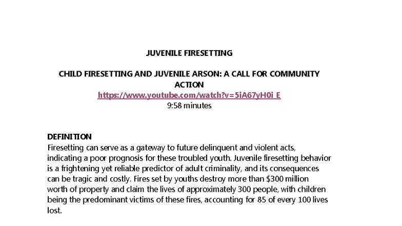 Week 11 - Juvenile Firesetting: Understanding Causes and Interventions ...