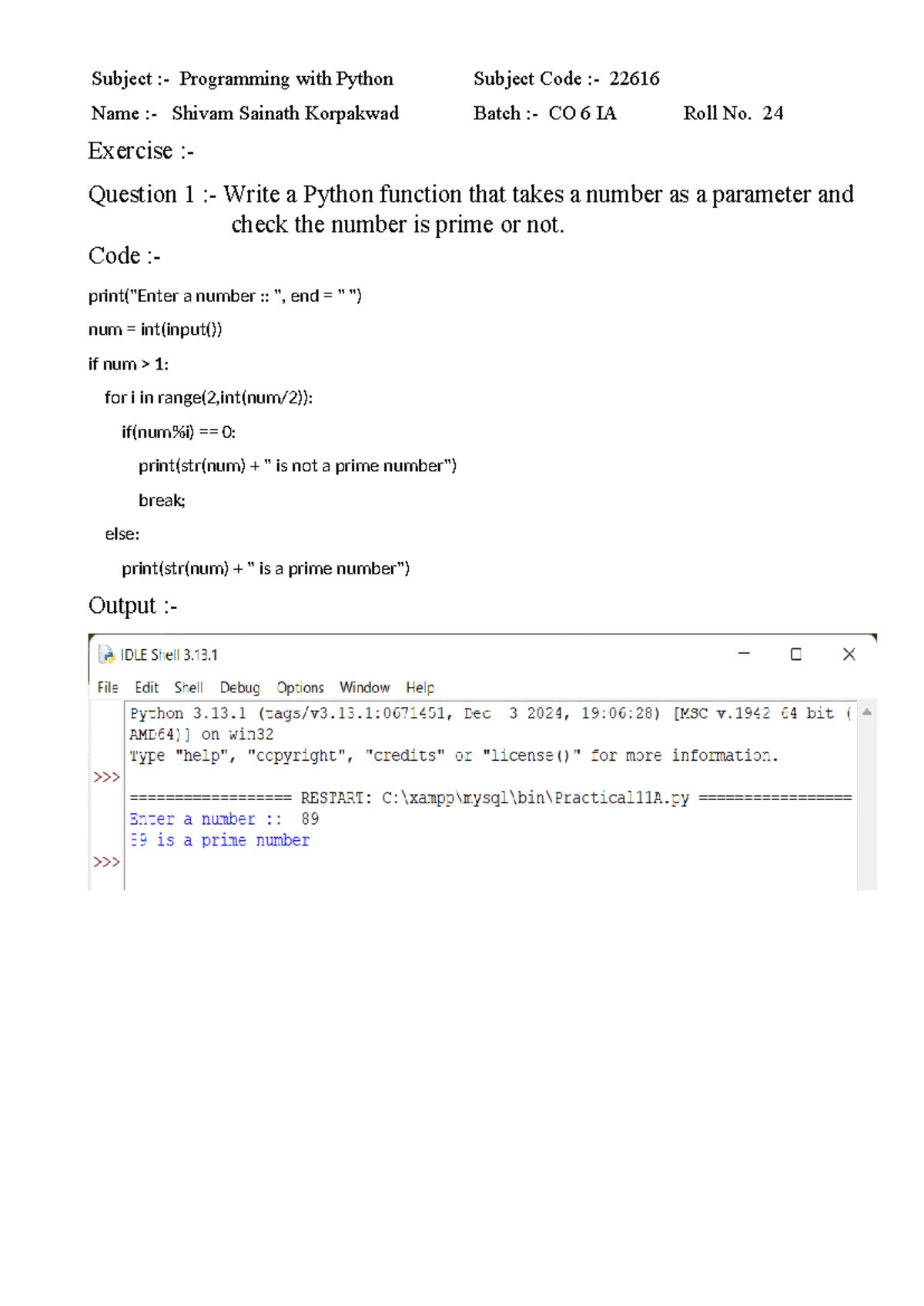 Practical No. 4 - Subject :- Programming with Python Subject Code ...