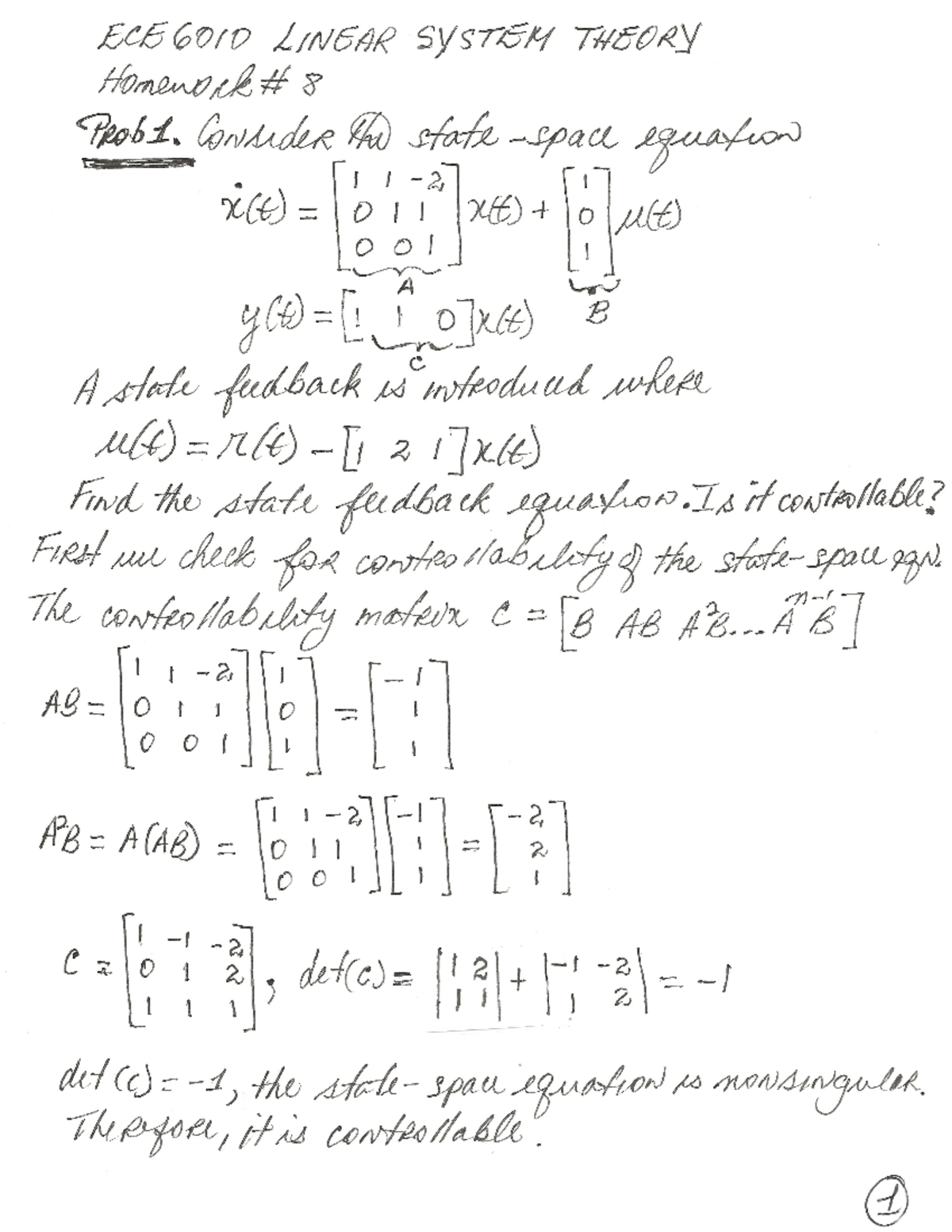 ECE6010 Linear System Theory Homework 8 Solutions and Analysis - Studocu
