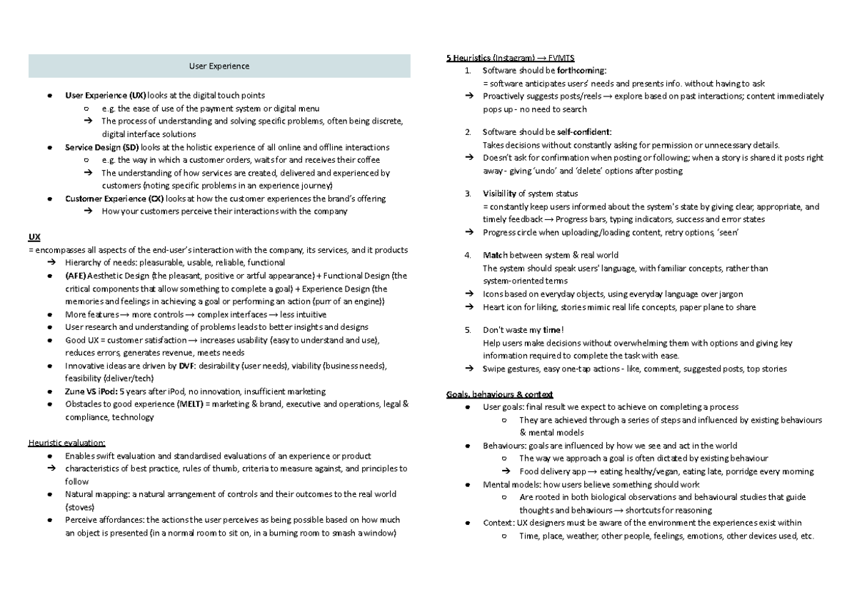 INFS3700 Final Exam Notes on User Experience and Design Principles ...