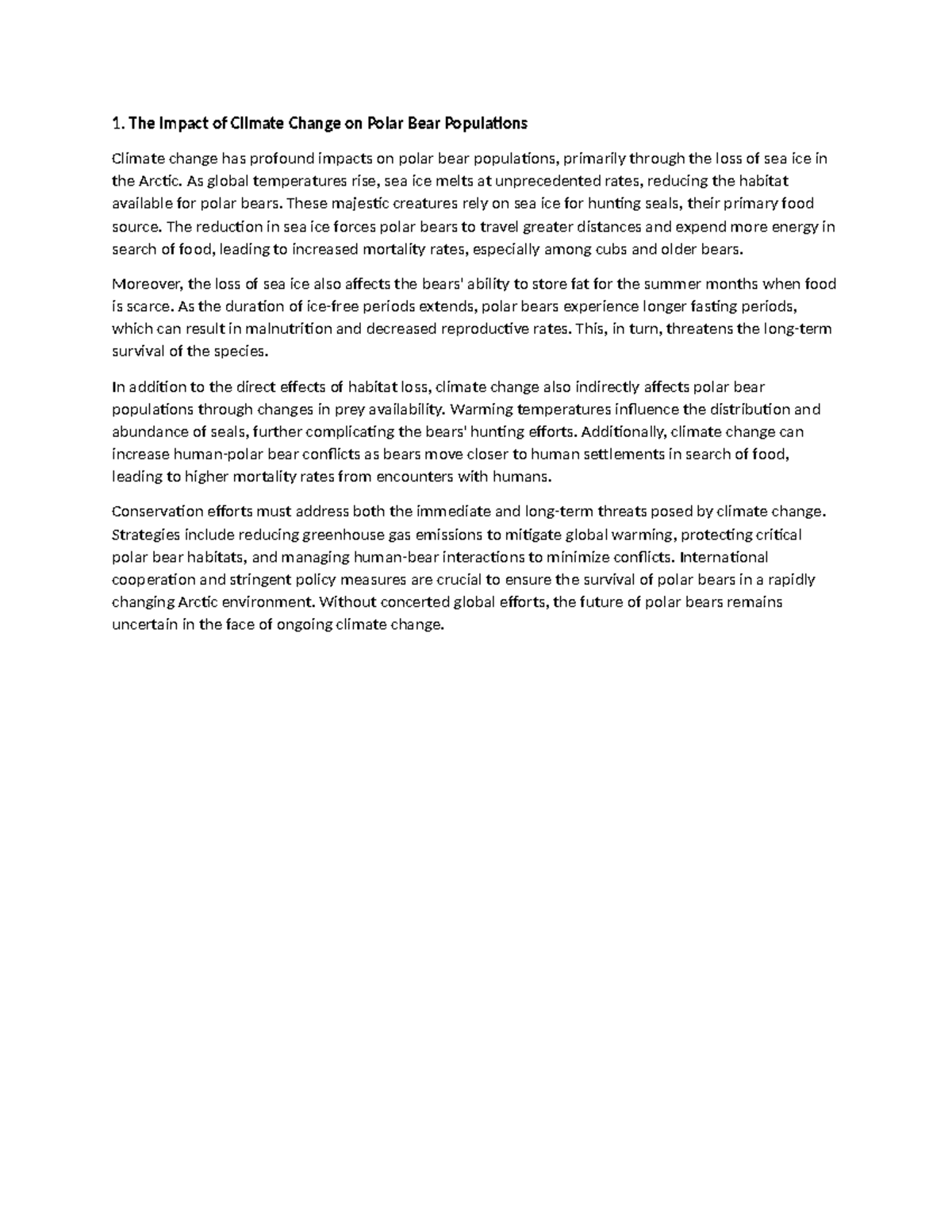 The Effects of Climate Change on Polar Bear Populations and Survival ...