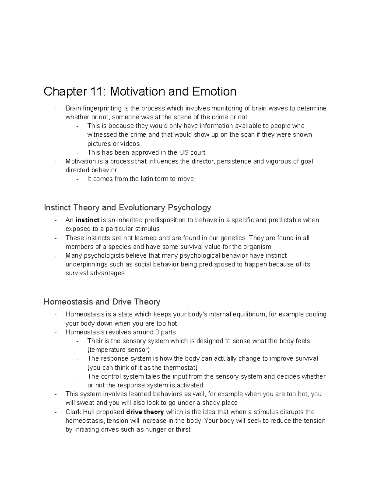 Psychology 101: Chapter 11 - Motivation and Emotion Overview - Studocu