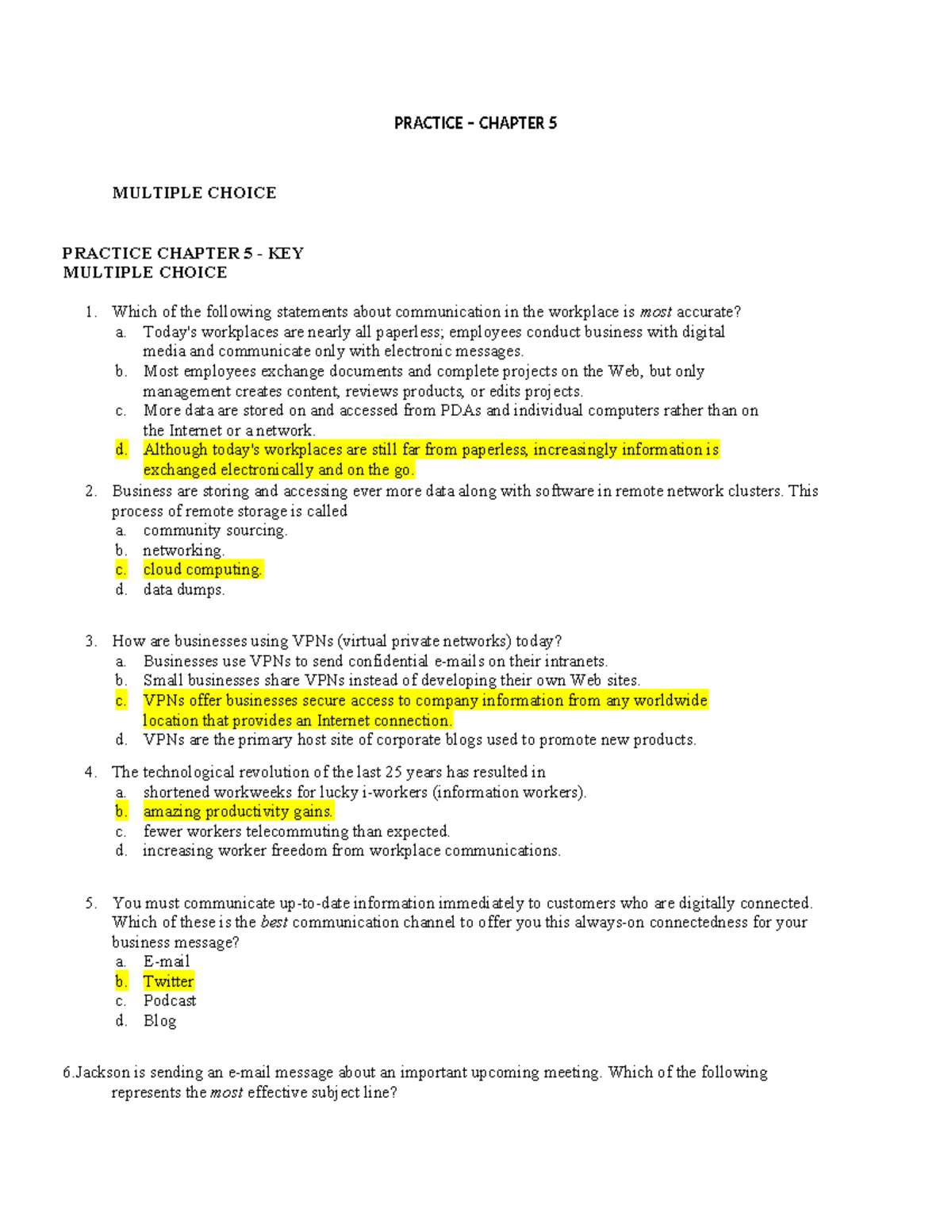 PRACTICE CHAPTER 5 MULTIPLE CHOICE QUESTIONS AND ANSWERS - Studocu