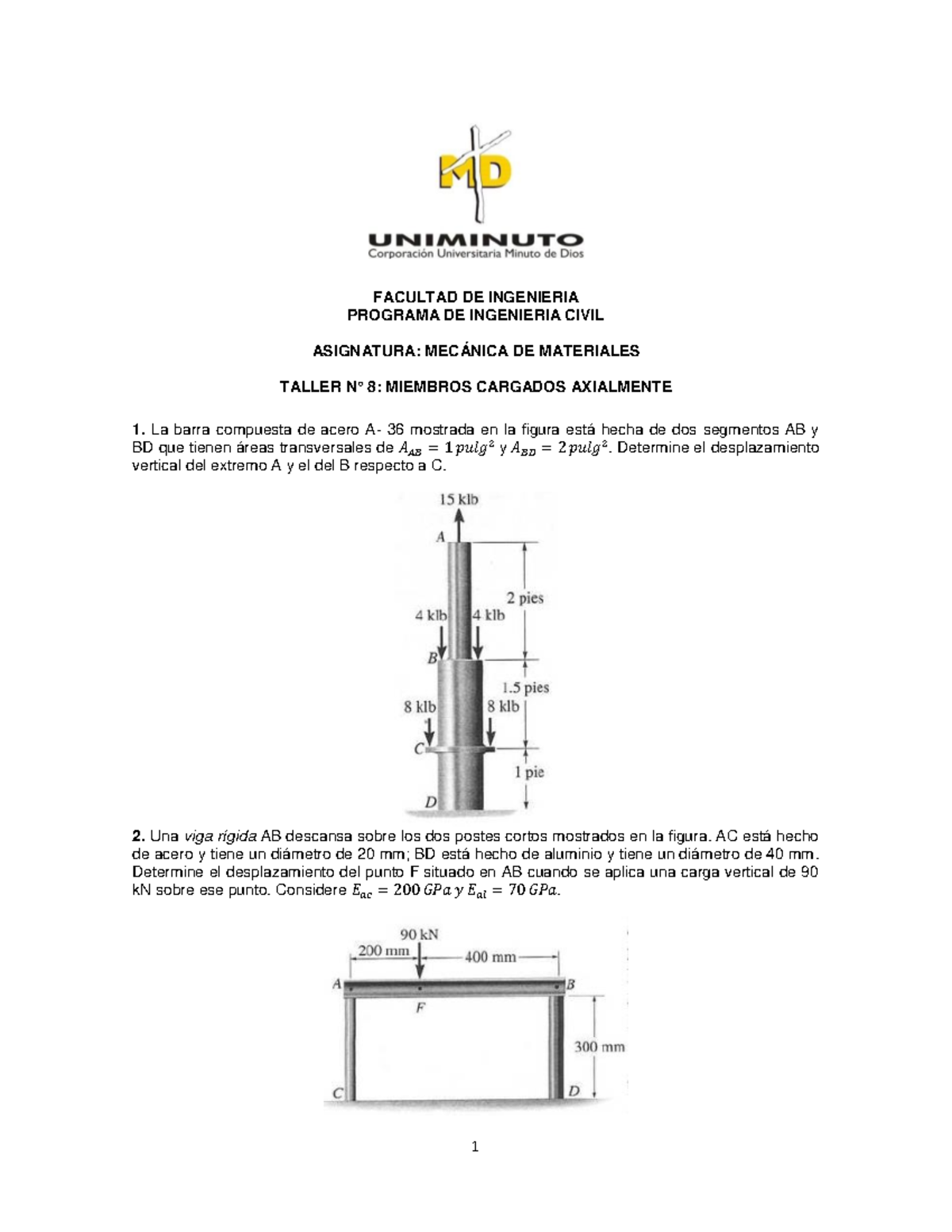 Taller N° 8: Análisis de Miembros Cargados Axialmente en Mecánica de ...