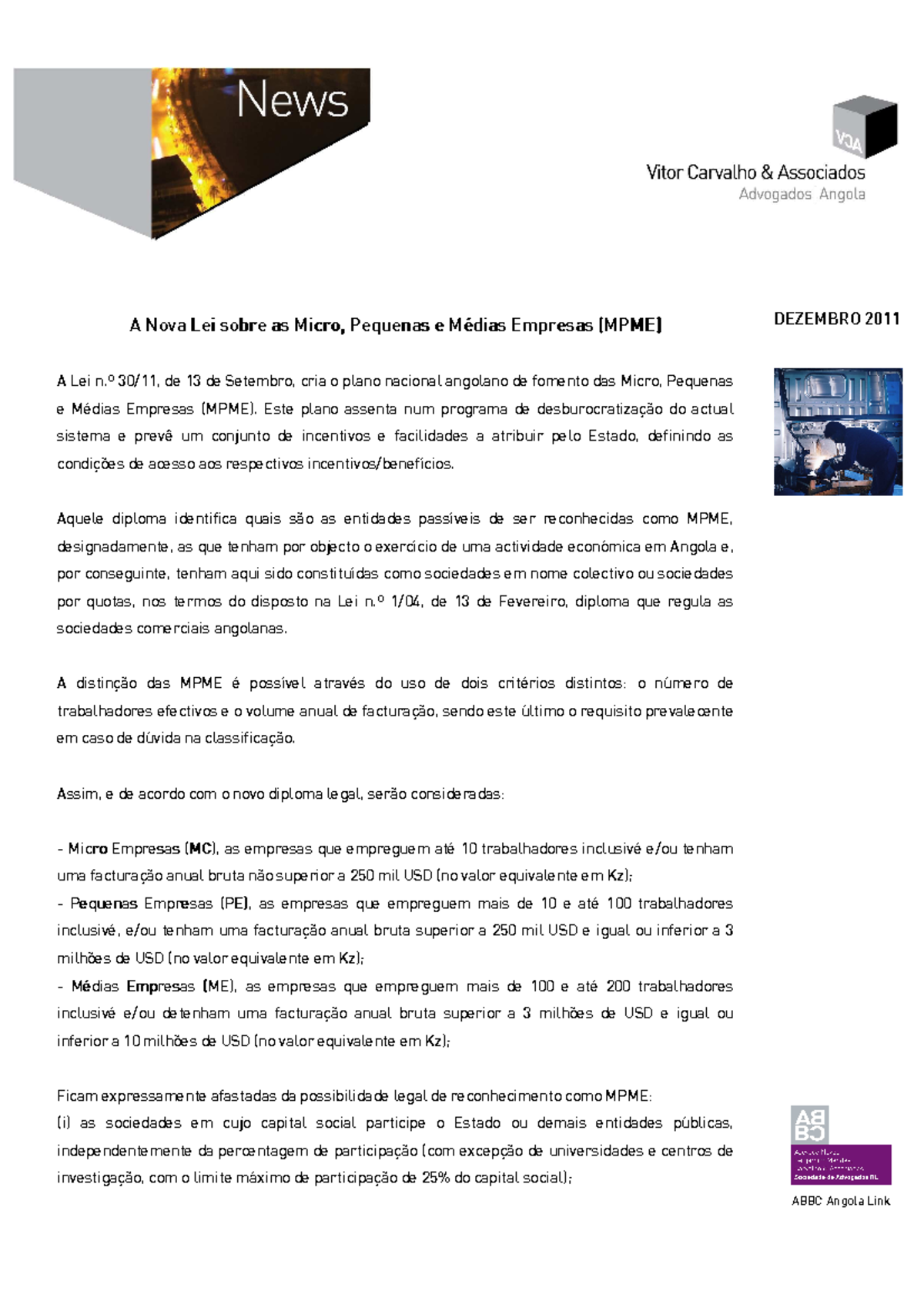 A Nova Lei sobre as Micro Pequenas e Medias Empresas -MPME - º 30/11 ...