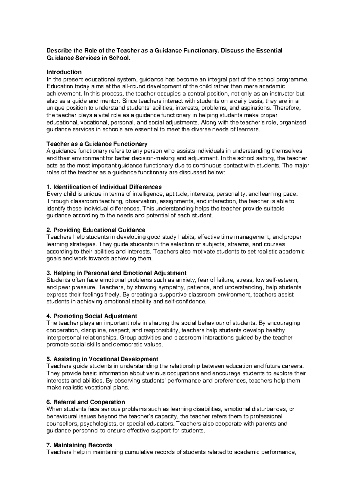 The Role of the Teacher as a Guidance Functionary in Education (PGDGC ...