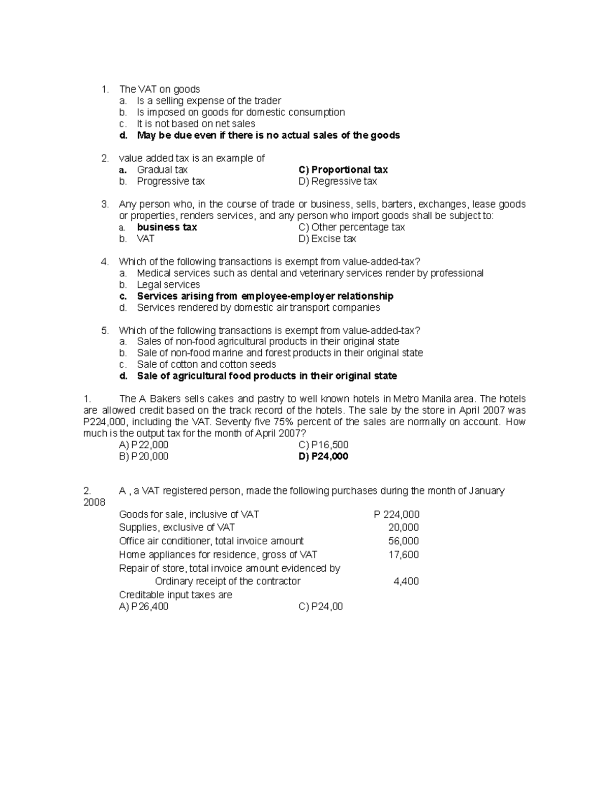 VAT Questions with Detailed Answers & Exemptions Analysis - Studocu
