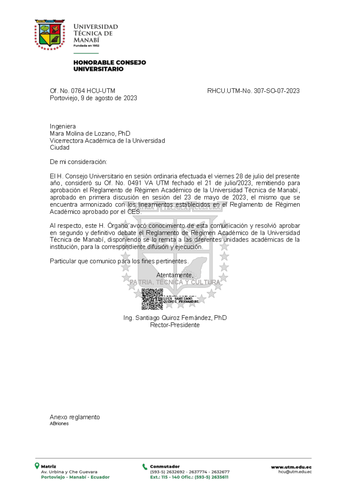 Reglamento de Régimen Académico de la UTM - Aprobación y Estructura - Document Preview