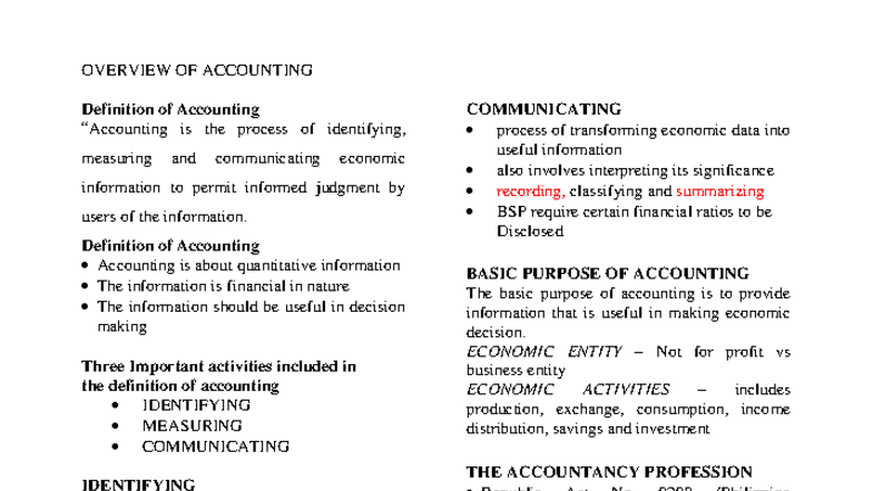 Overview of Accounting: Key Concepts and Principles - Studocu