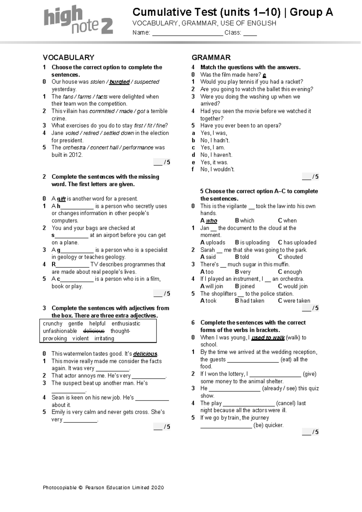 High Note 2 Cumulative Test Units 01 10 Group A - Cumulative Test ...
