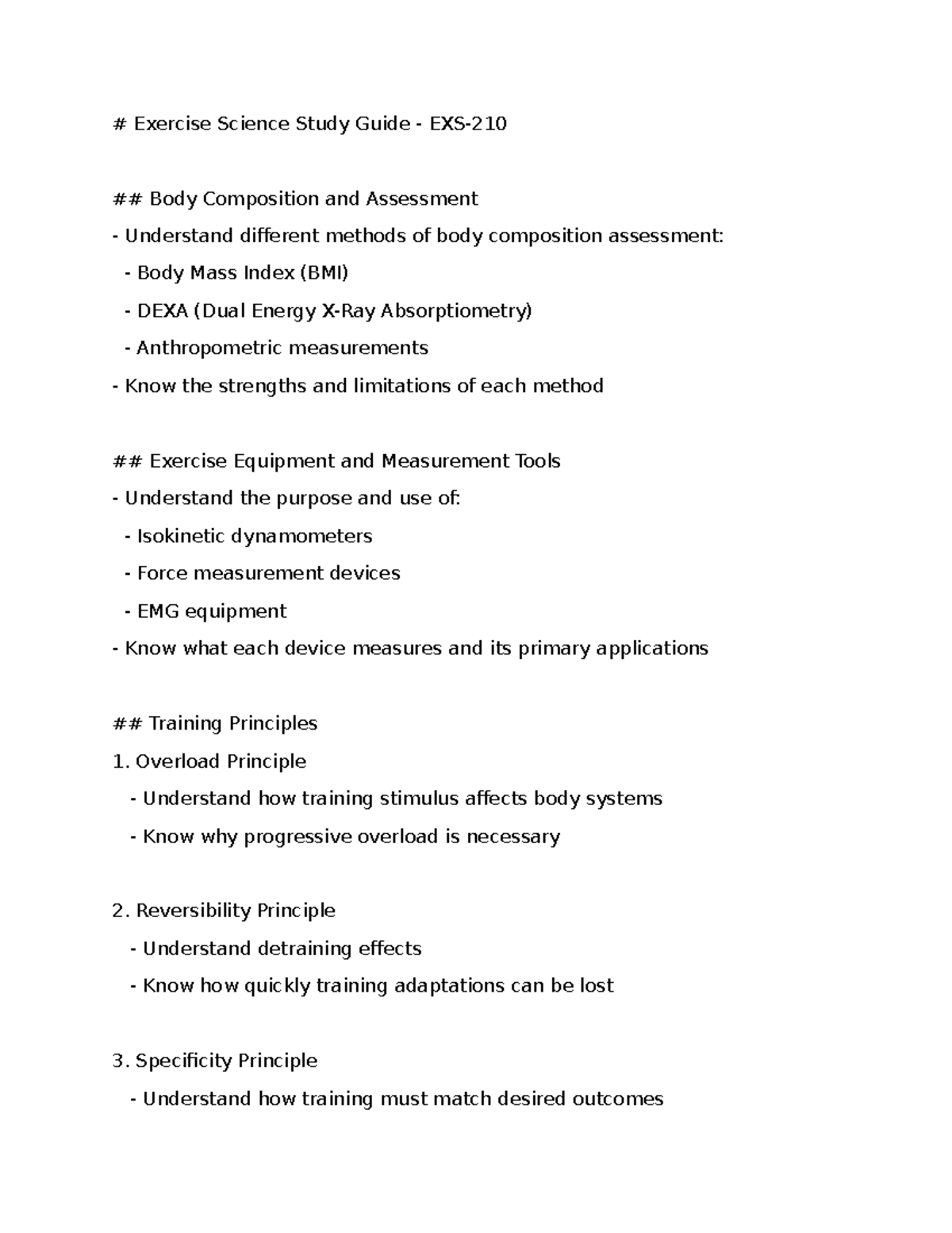 Exercise Science Study Guide - EXS-210: Body Composition & Training ...