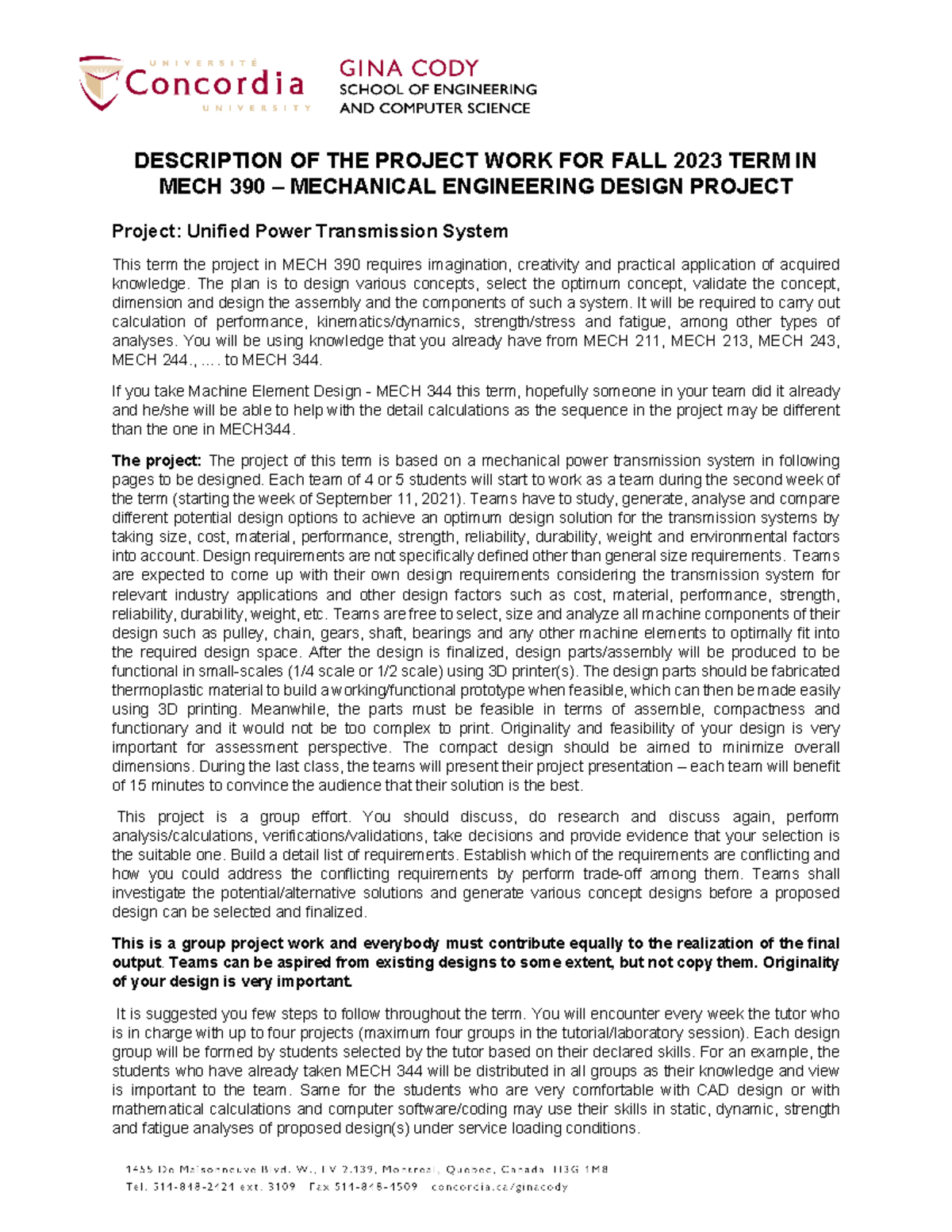 MECH 390 Fall 2023 Project: Unified Power Transmission System Design ...