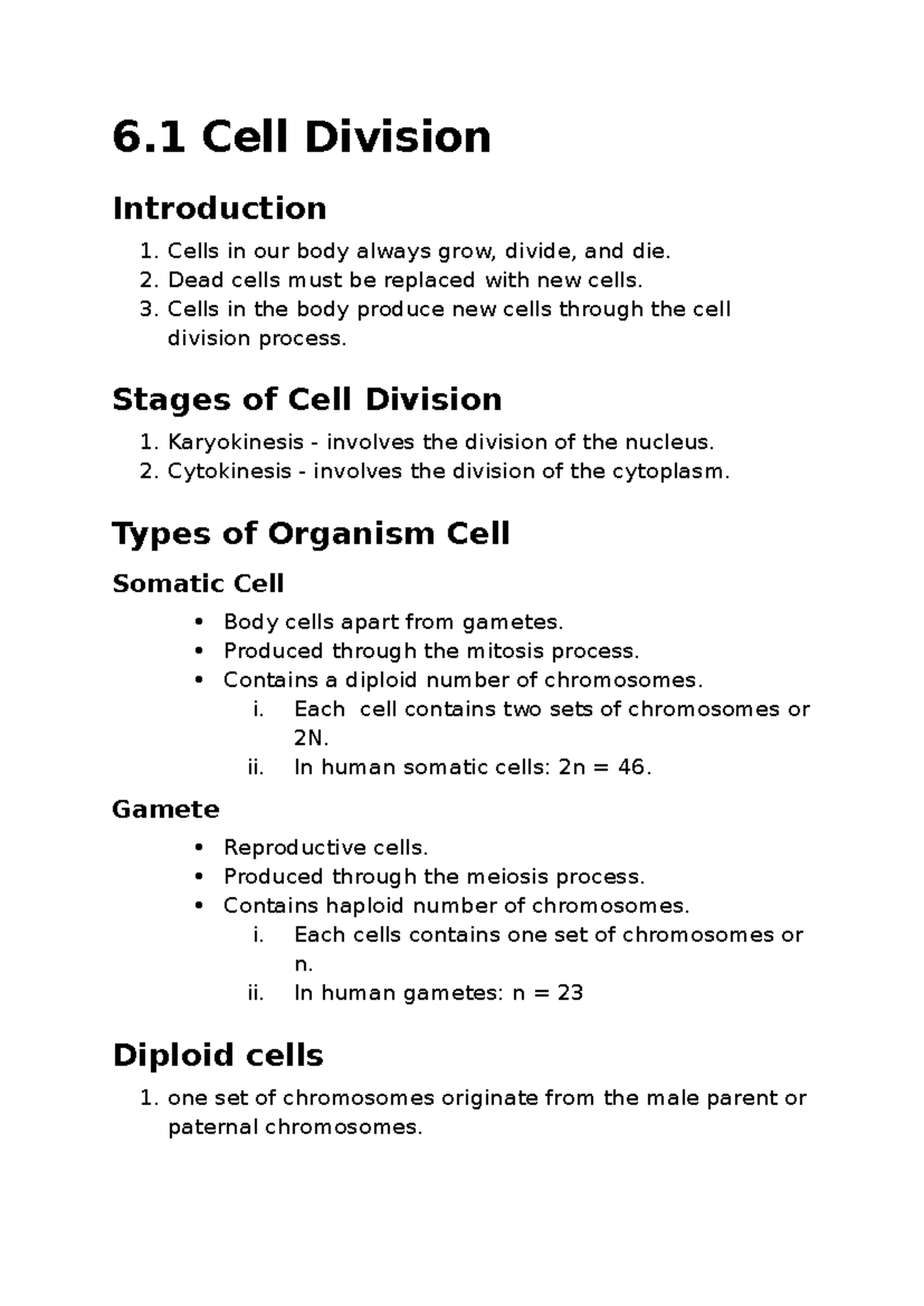 Chapter 6: Cell Division Overview and Key Processes - Studocu