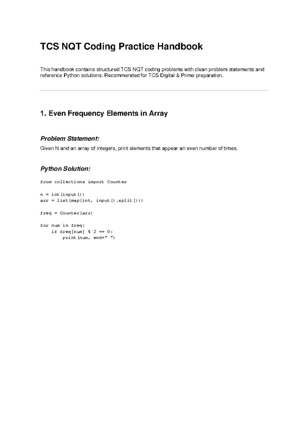 TCS NQT Coding Practice Guide: Python Solutions & Problems - Studocu
