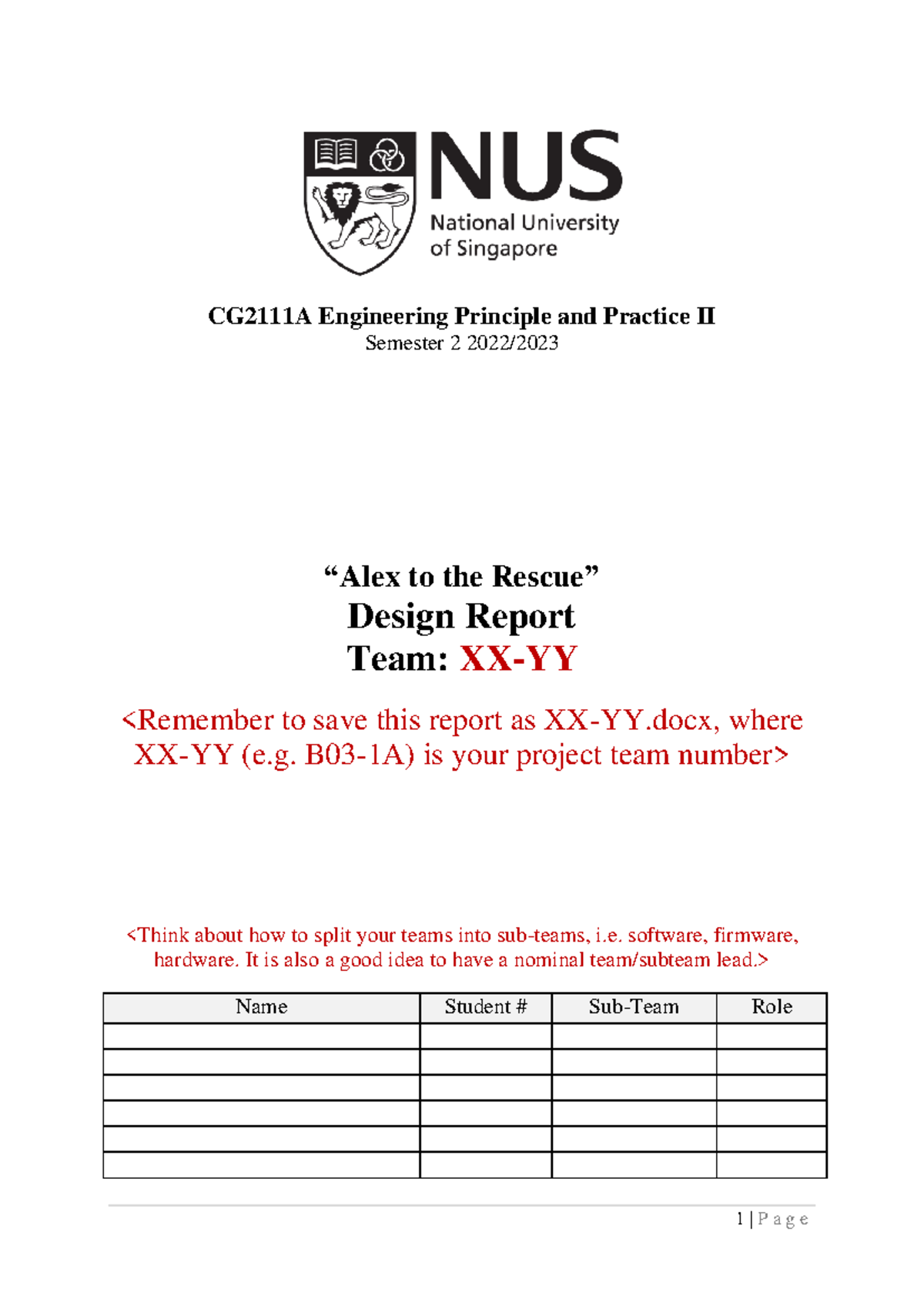 CG2111A Design Report Template for Engineering Principle & Practice II ...