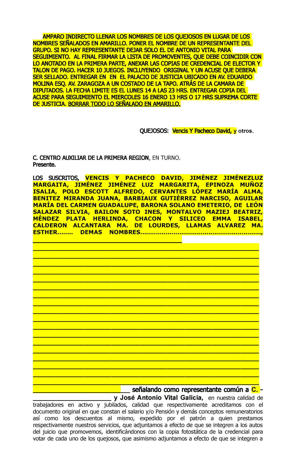 Formato de Amparo - Llenar y Entregar - UNJCM ISSSTE - Document Preview