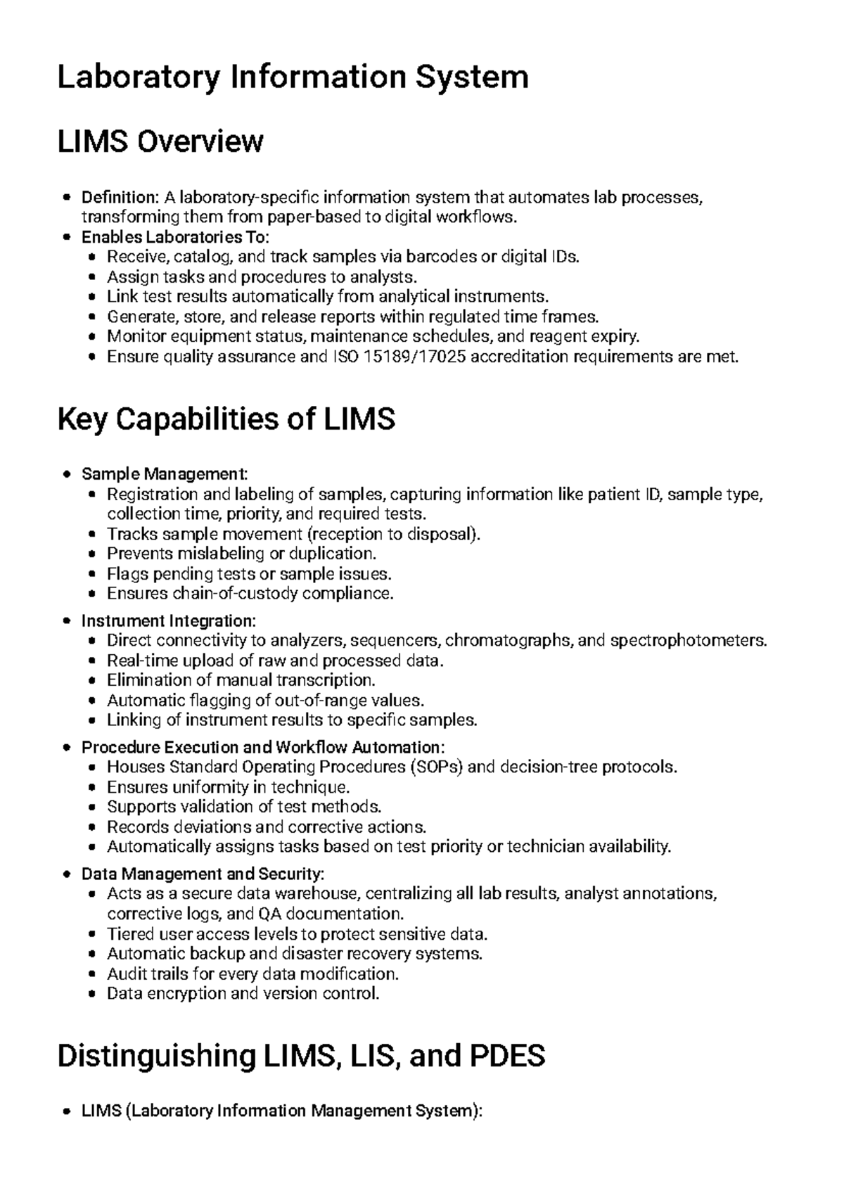 Laboratory Information System (LIMS) Study Guide Overview - Studocu