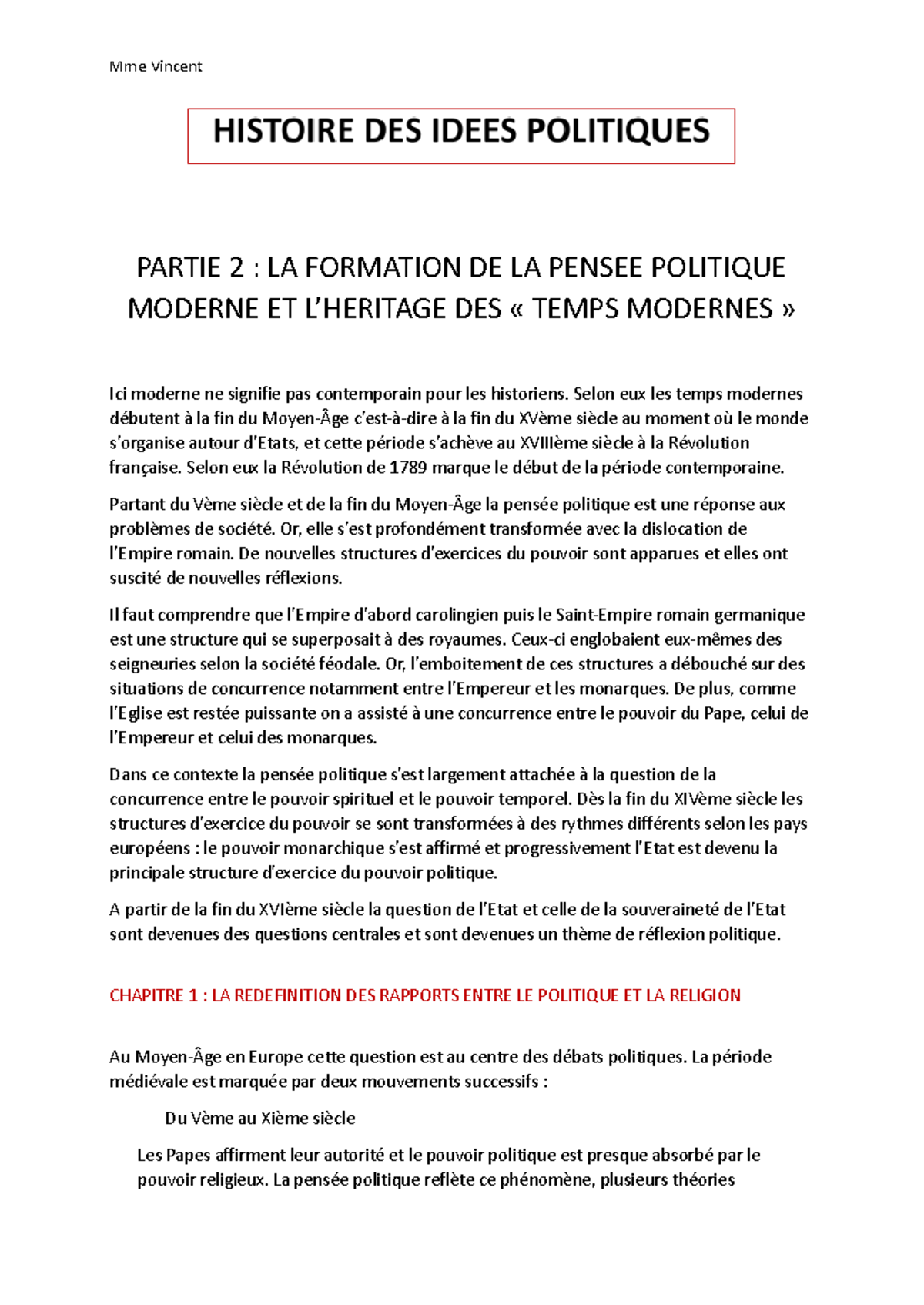 Chapitre 1 LA Redefinition DES Rapports Entre LE Politique ET LA ...