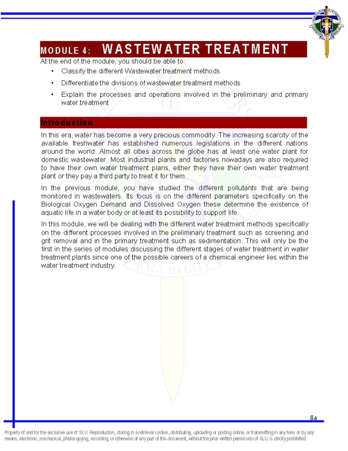 Ch E 424a Module 4: Wastewater Treatment Methods and Processes - Studocu