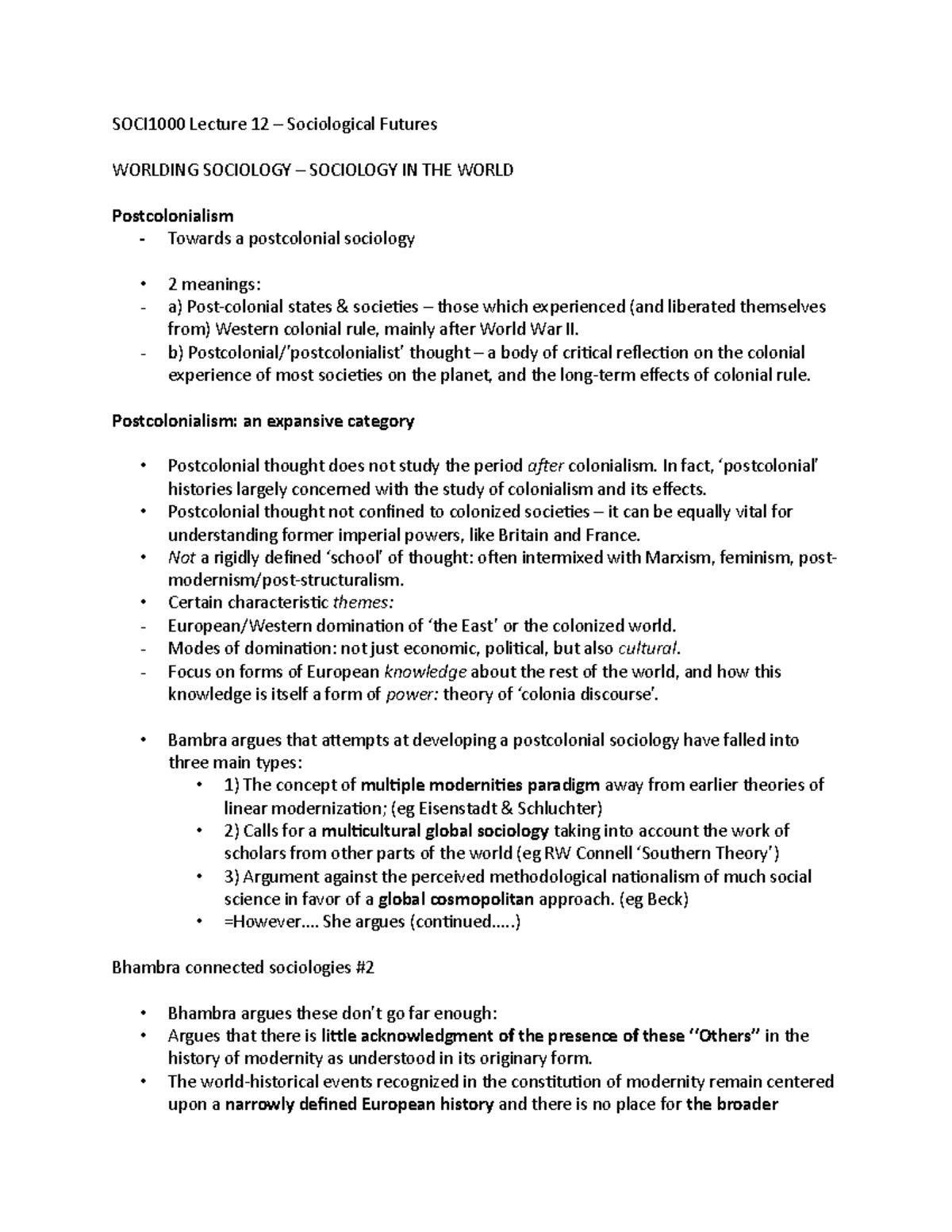 SOCI1000 Lecture notes week twelve - SOCI1000 Lecture 12 – Sociological ...