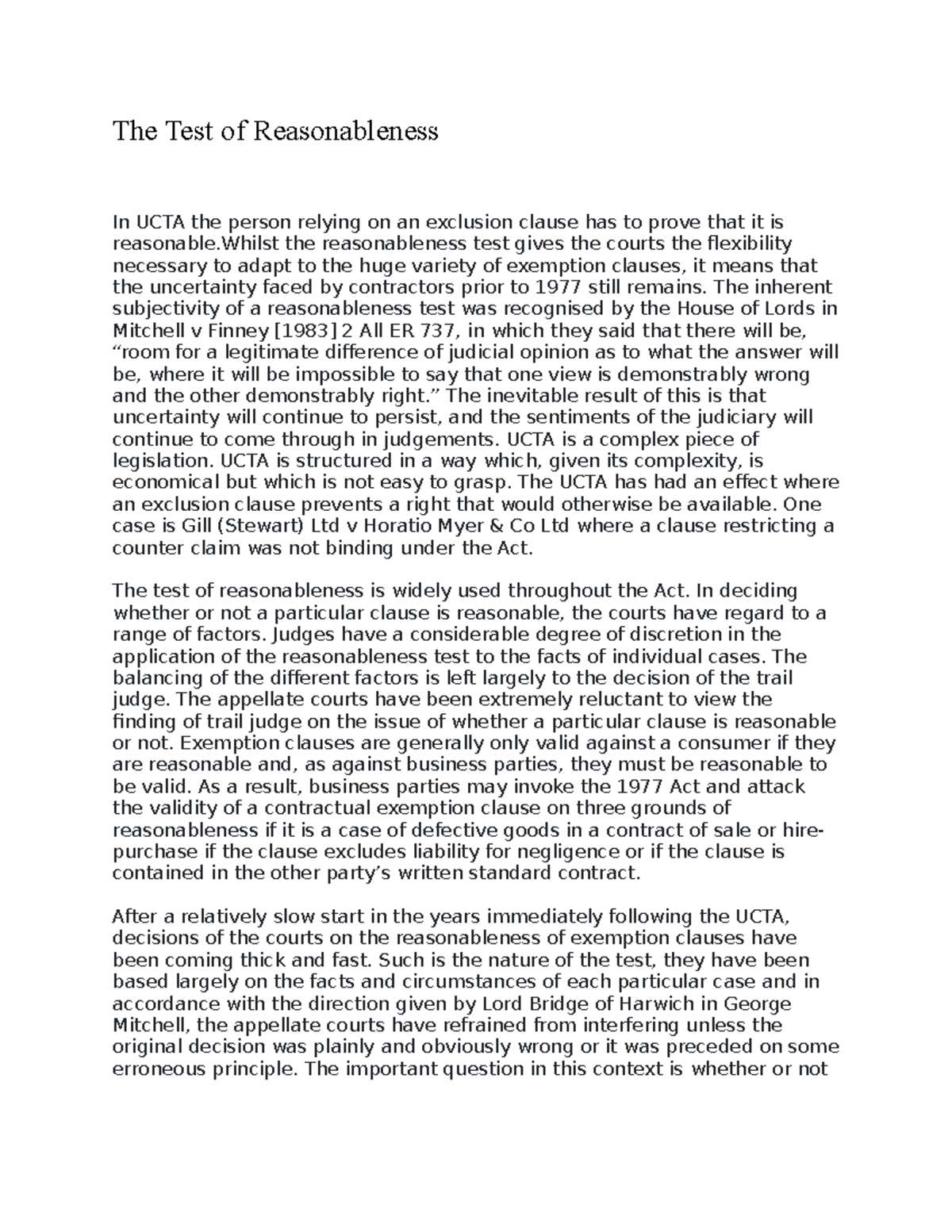 The Test of Reasonableness - The inherent subjectivity of a ...
