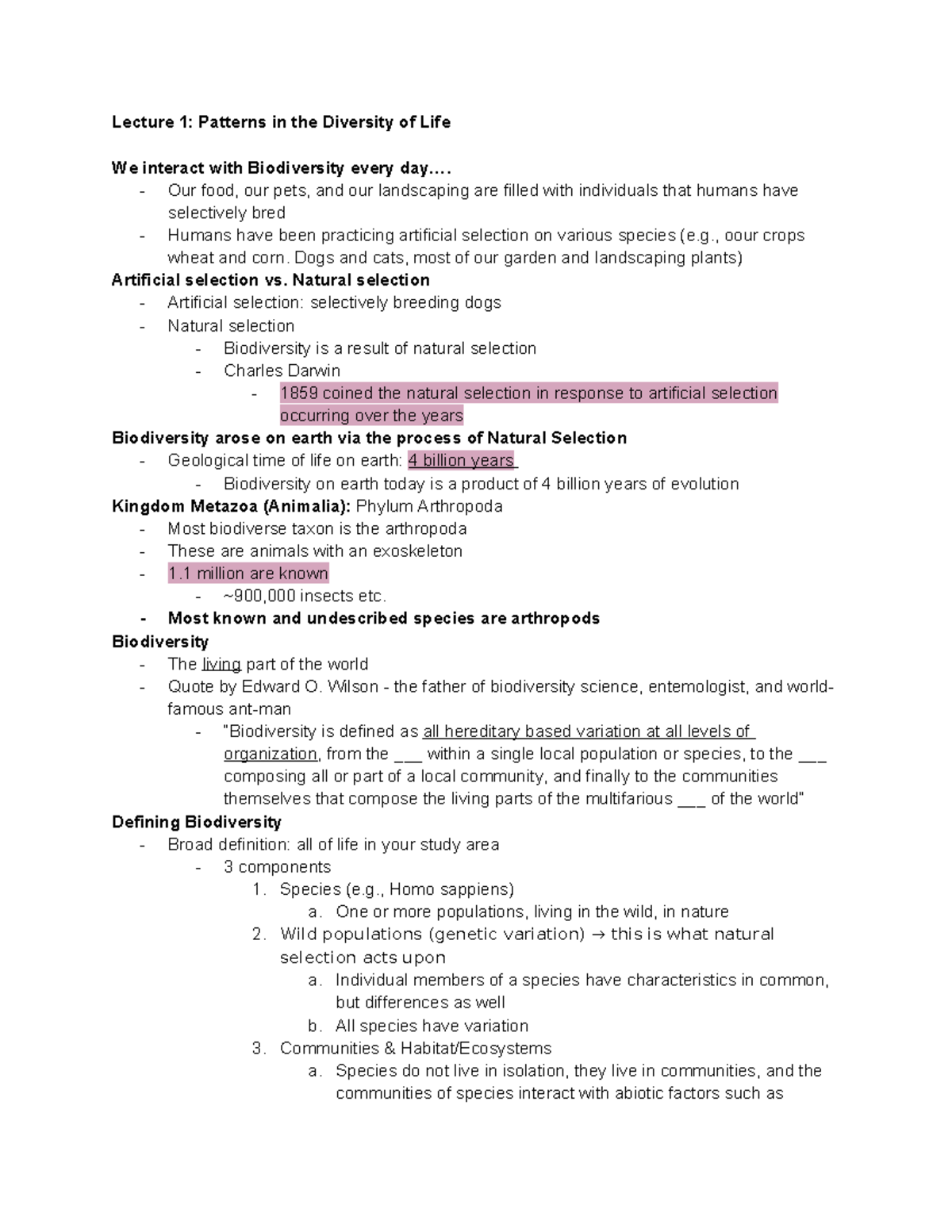 Biology 3484 - Lecture Notes on Biodiversity and Systematics - Studocu