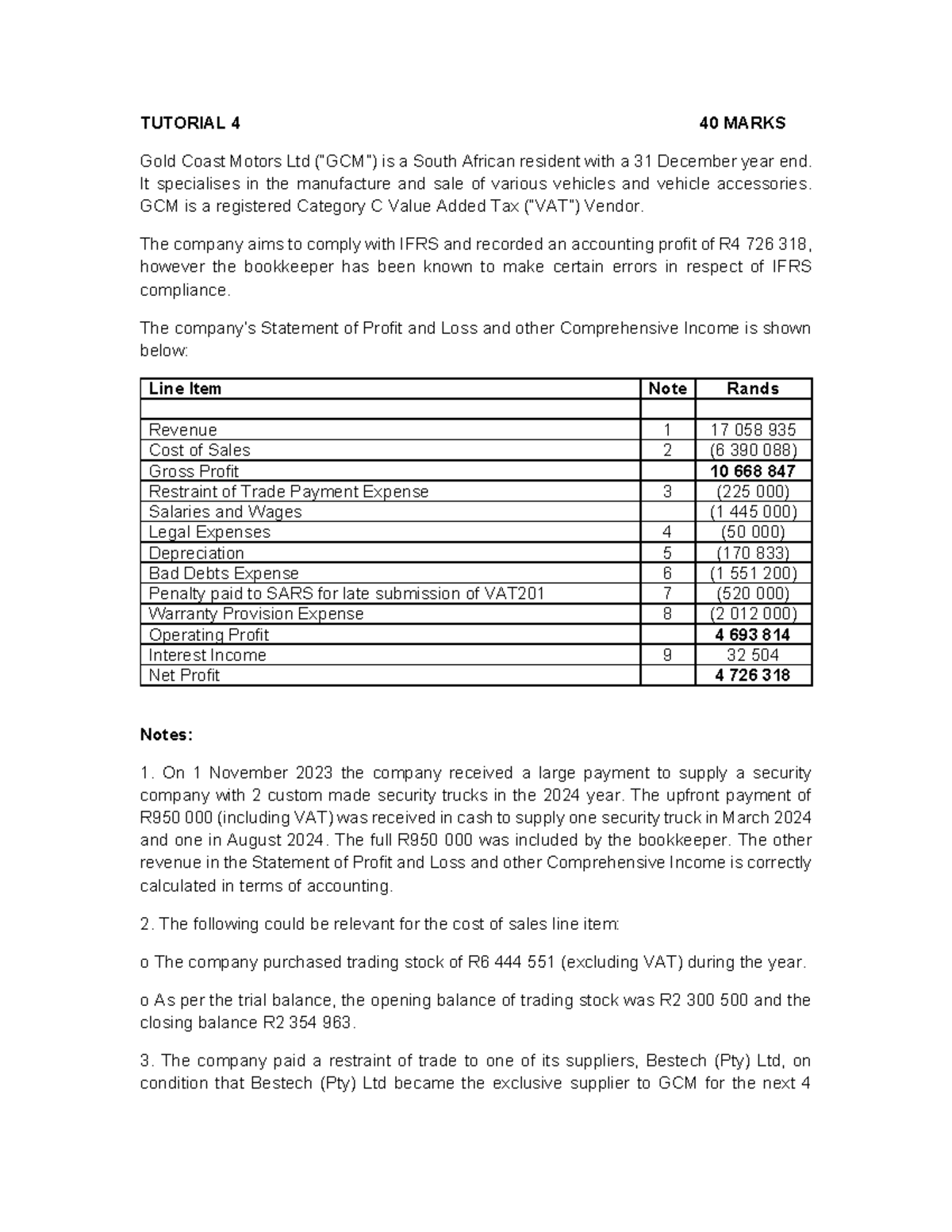 Tut 4 NIBT: Gold Coast Motors Ltd Accounting & VAT Analysis - Studocu