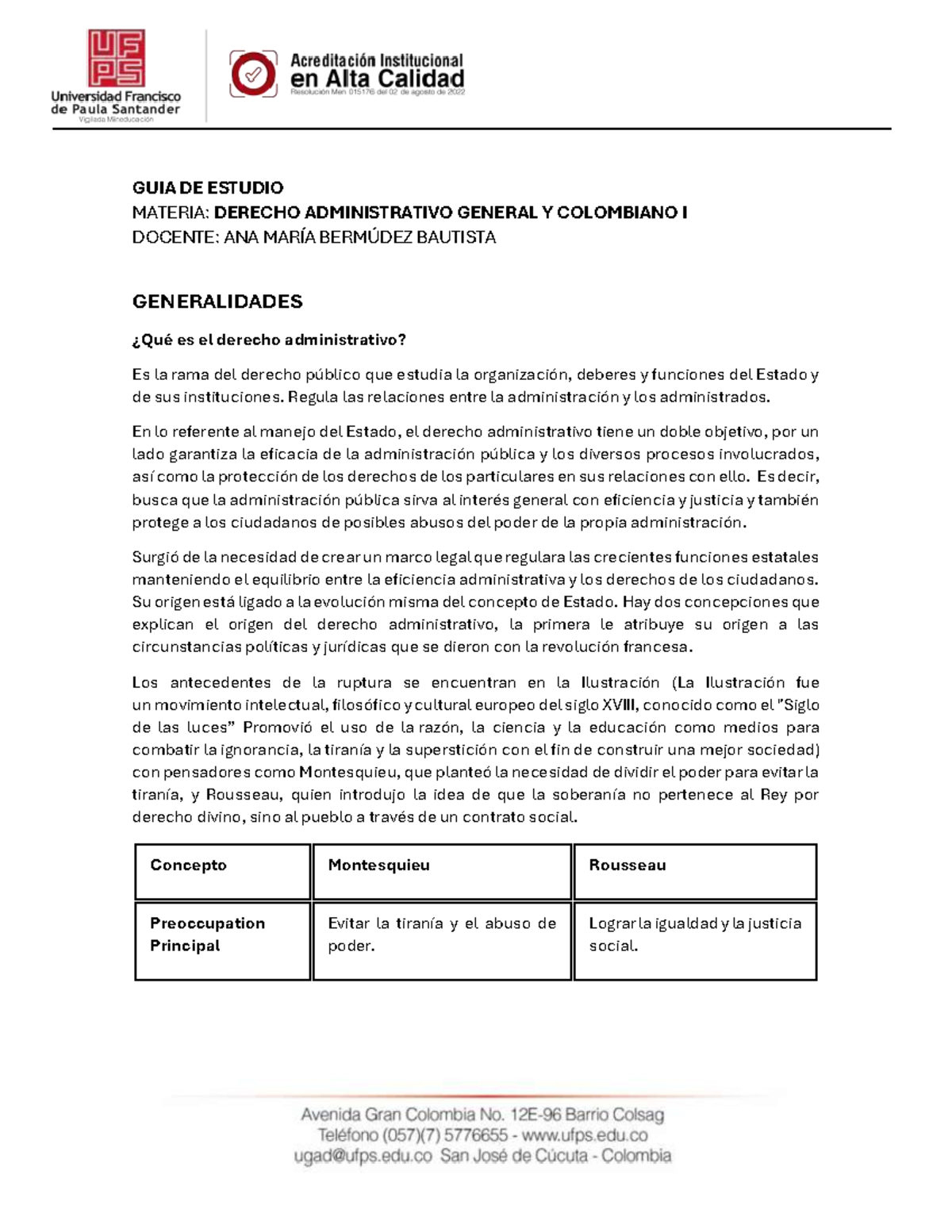 Guía de Estudio: Derecho Administrativo General I - Primer Corte 2026-1 - Document Preview