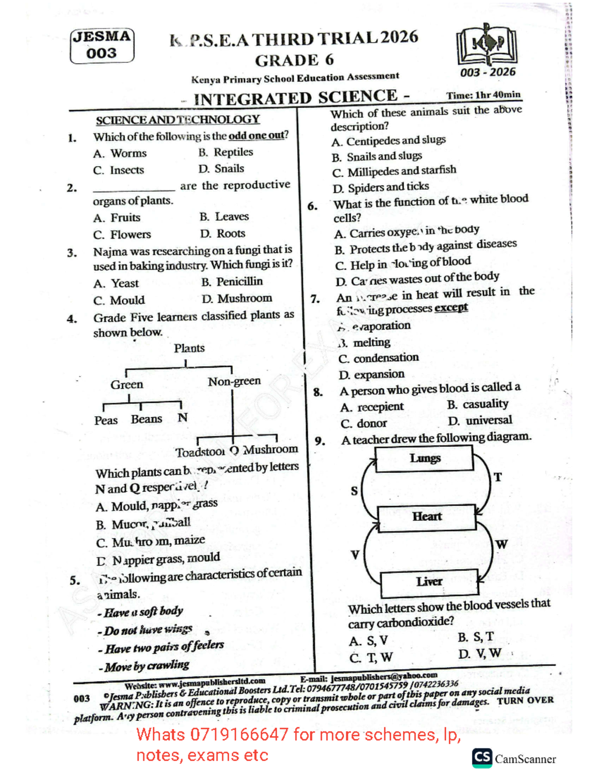 GRADE 6 JESMA 003 INTEGRATED SCIENCE TRIAL EXAM 2026 - Studocu