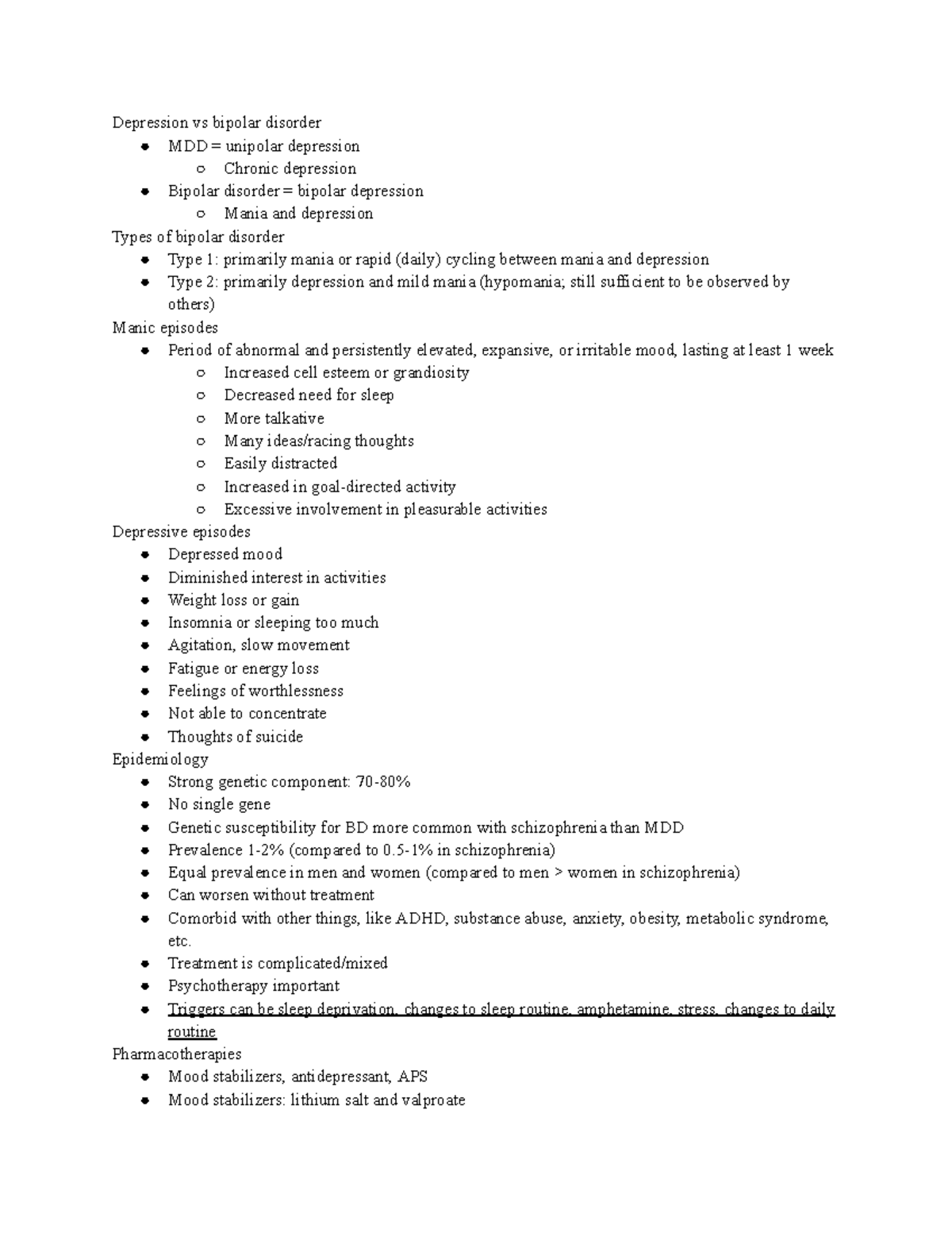 Bipolar Disorder Overview: Types, Symptoms, and Treatment Notes - Studocu