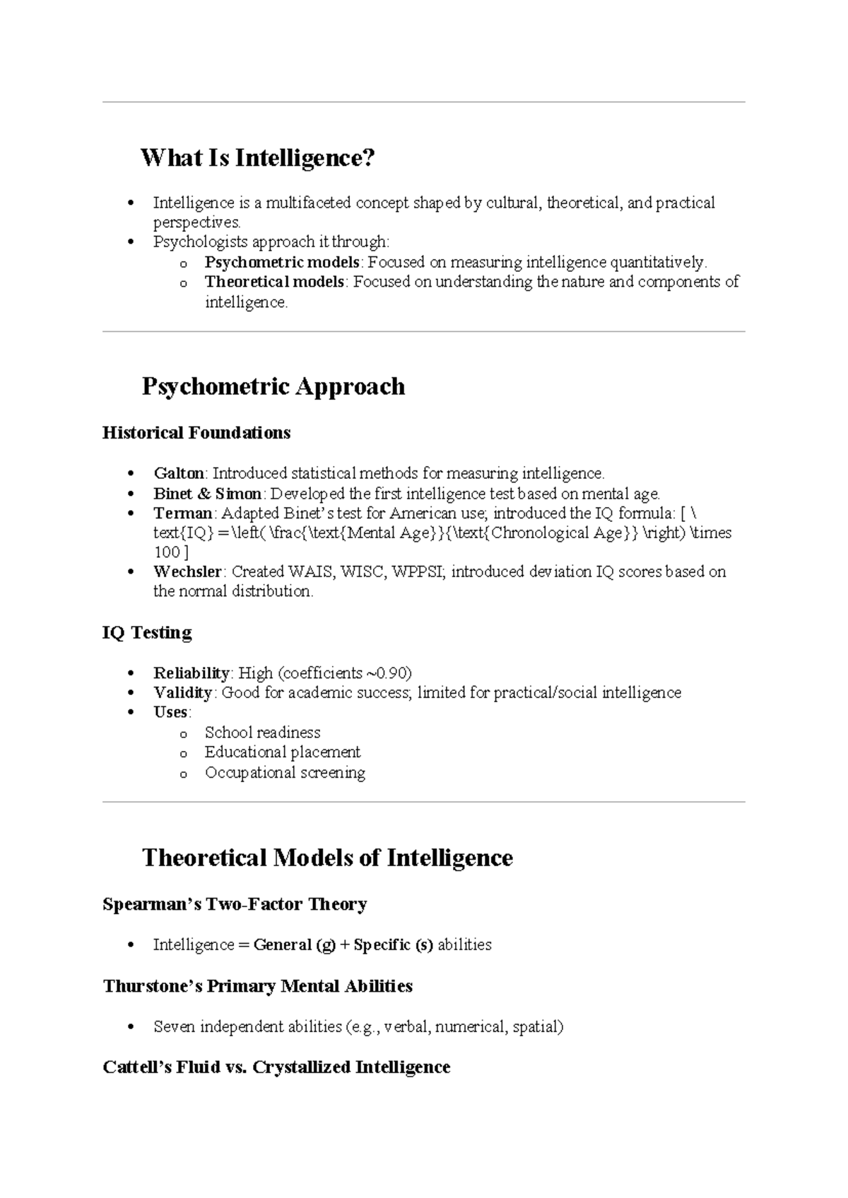 Psychology 1 2025: Exam Notes on Intelligence Concepts - Studocu